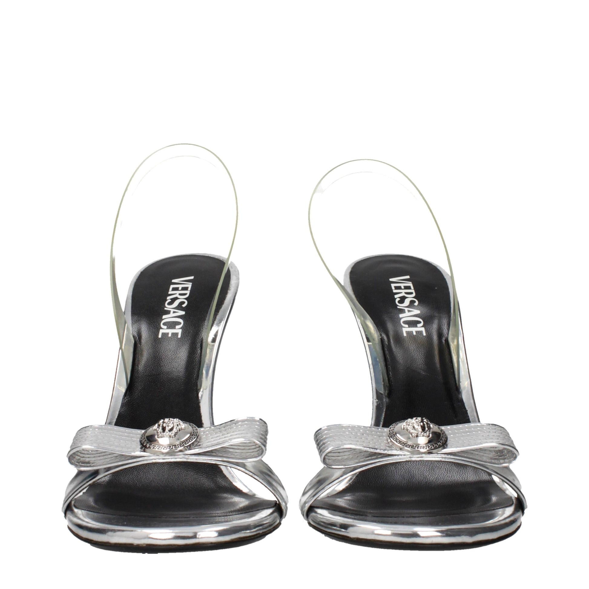 Versace Graue Leder Stiletto Heels Sandalen