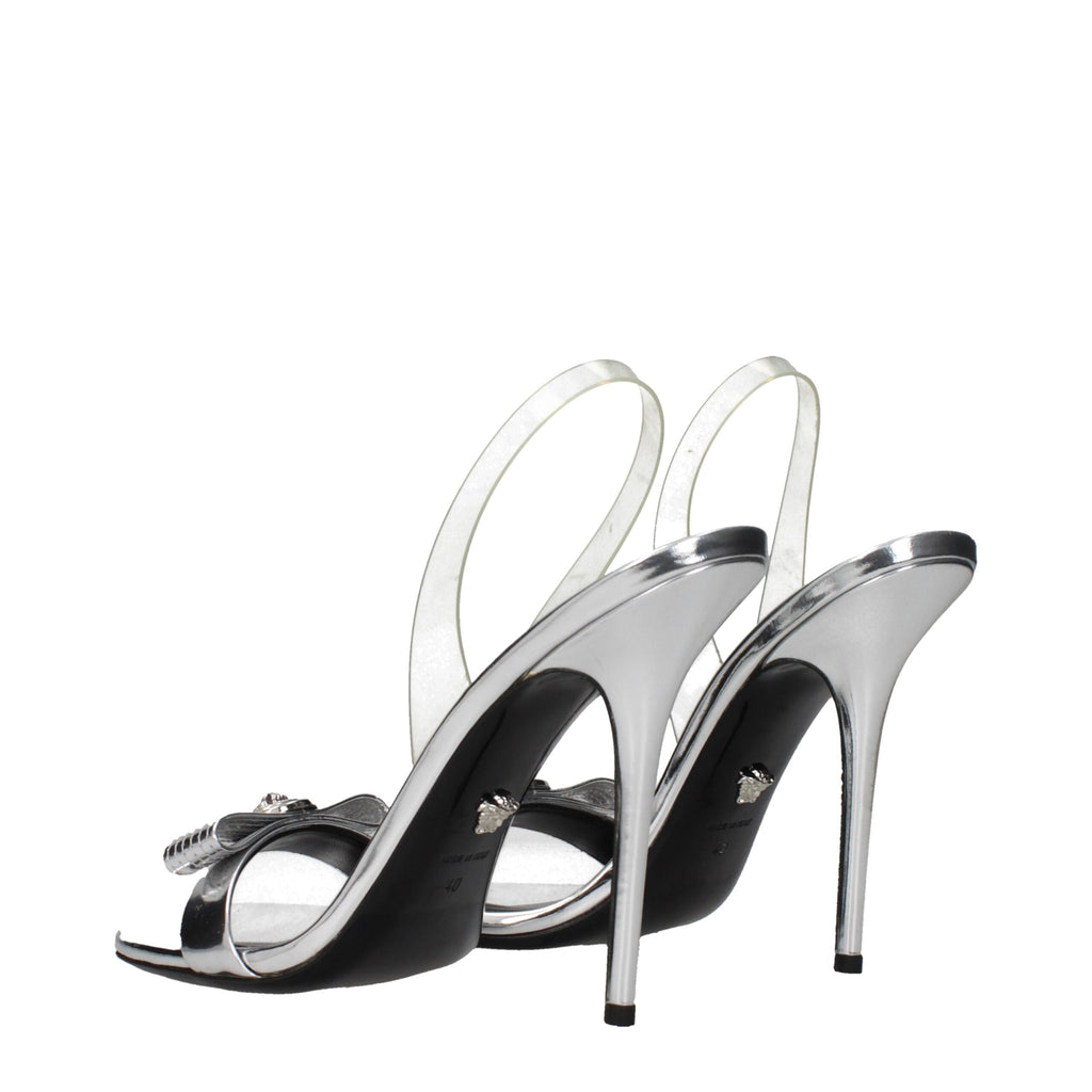 Versace Graue Leder Stiletto Heels Sandalen