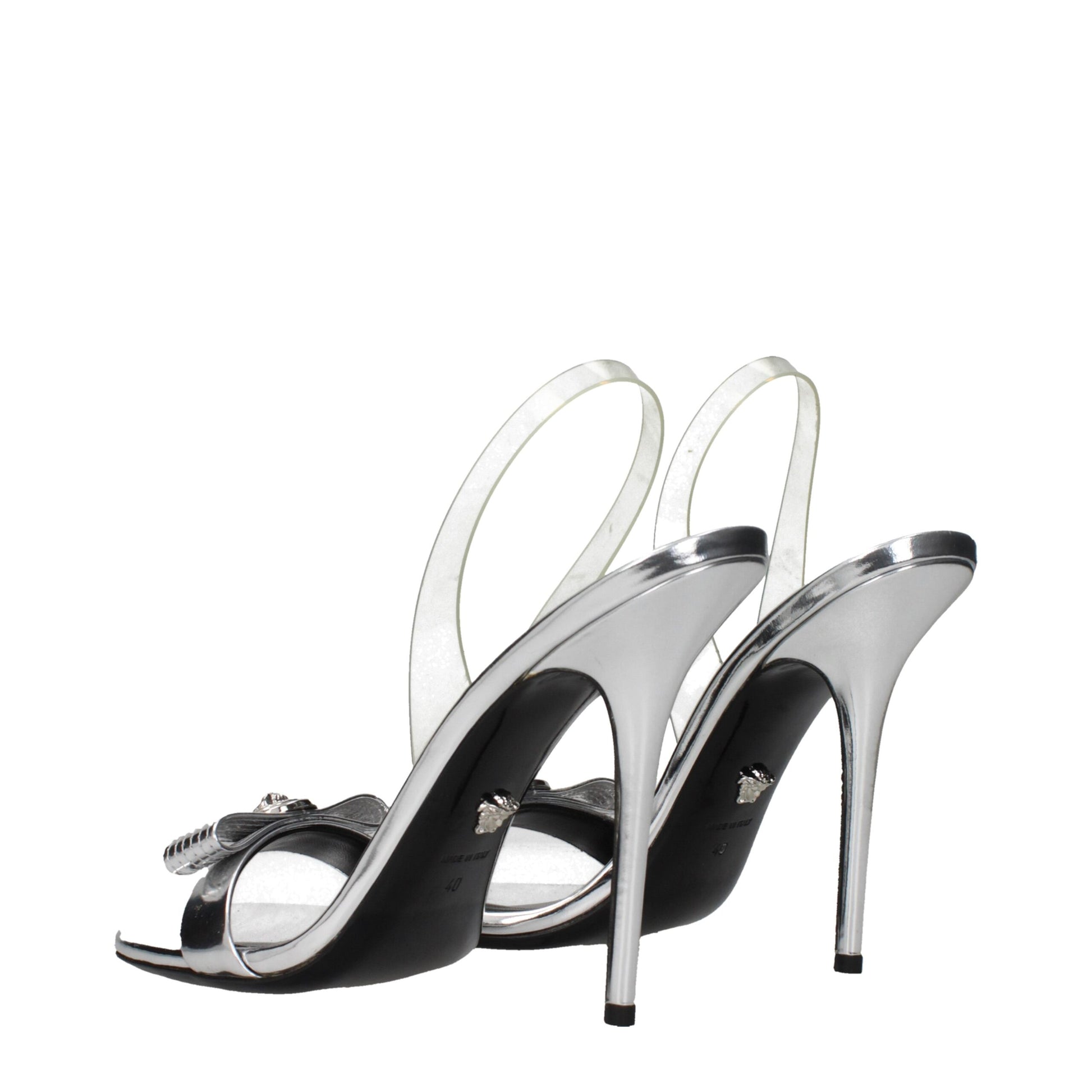 Versace Graue Leder Stiletto Heels Sandalen