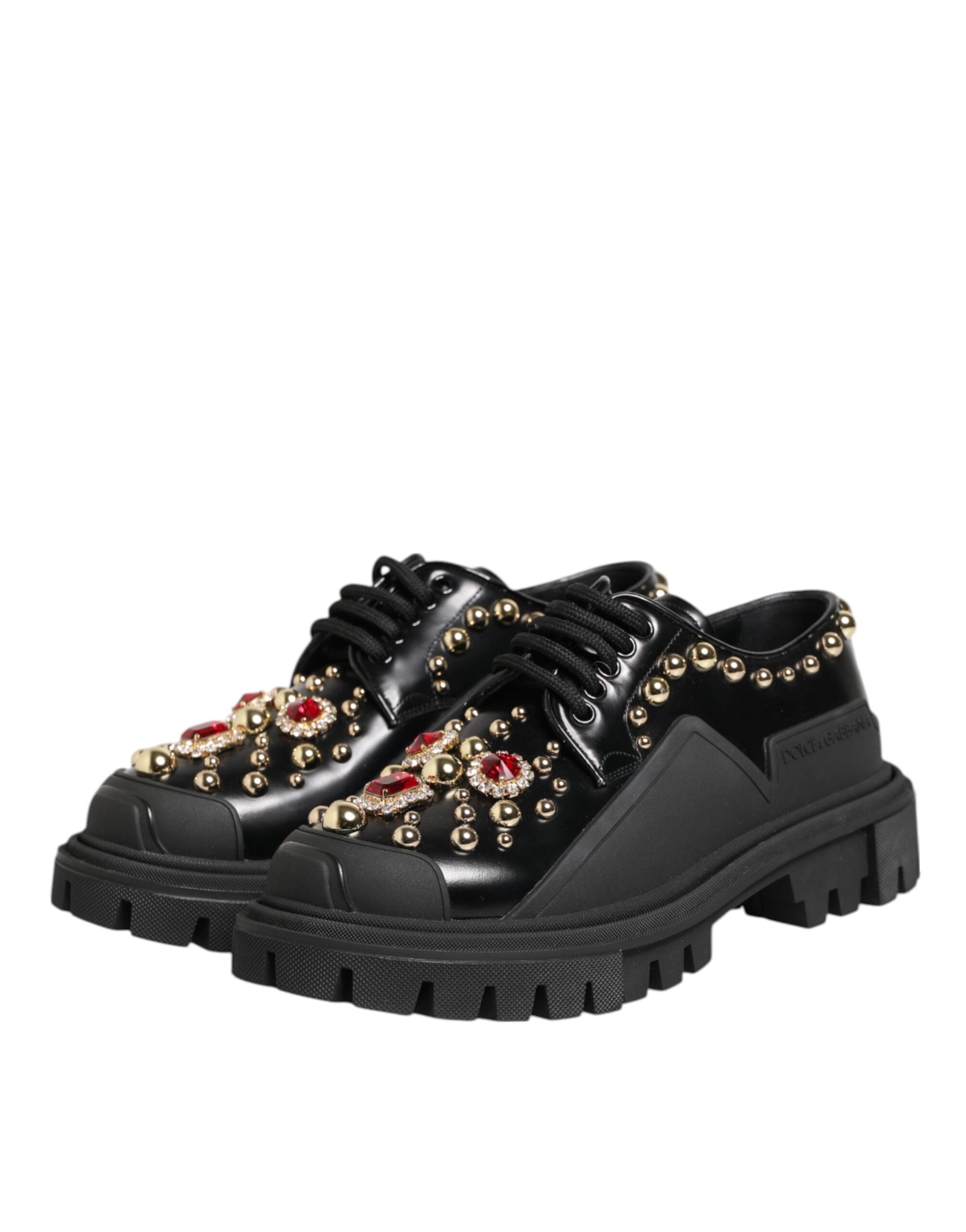 Dolce & Gabbana Derby-Schuhe aus schwarzem Leder mit Juwelen und Kristallen