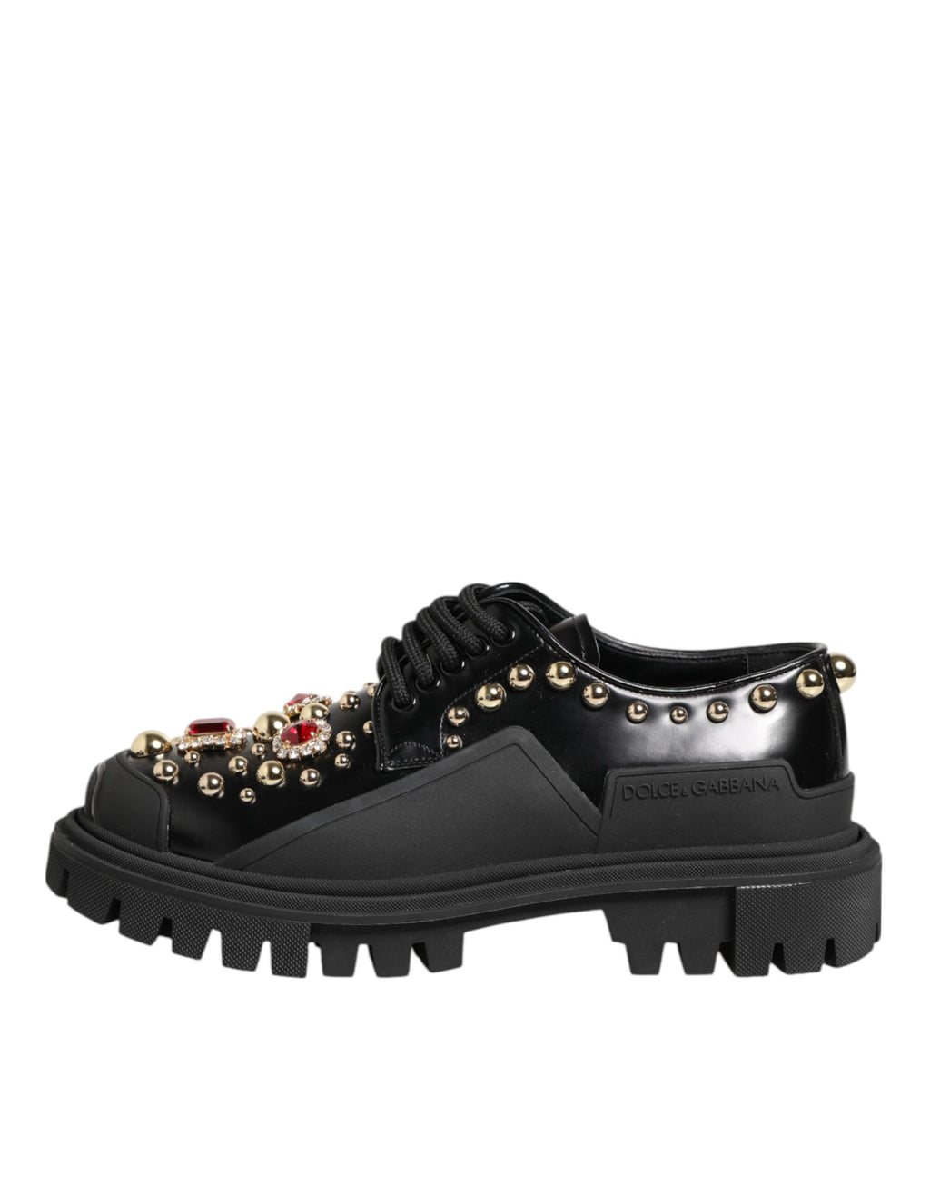 Dolce & Gabbana Derby-Schuhe aus schwarzem Leder mit Juwelen und Kristallen