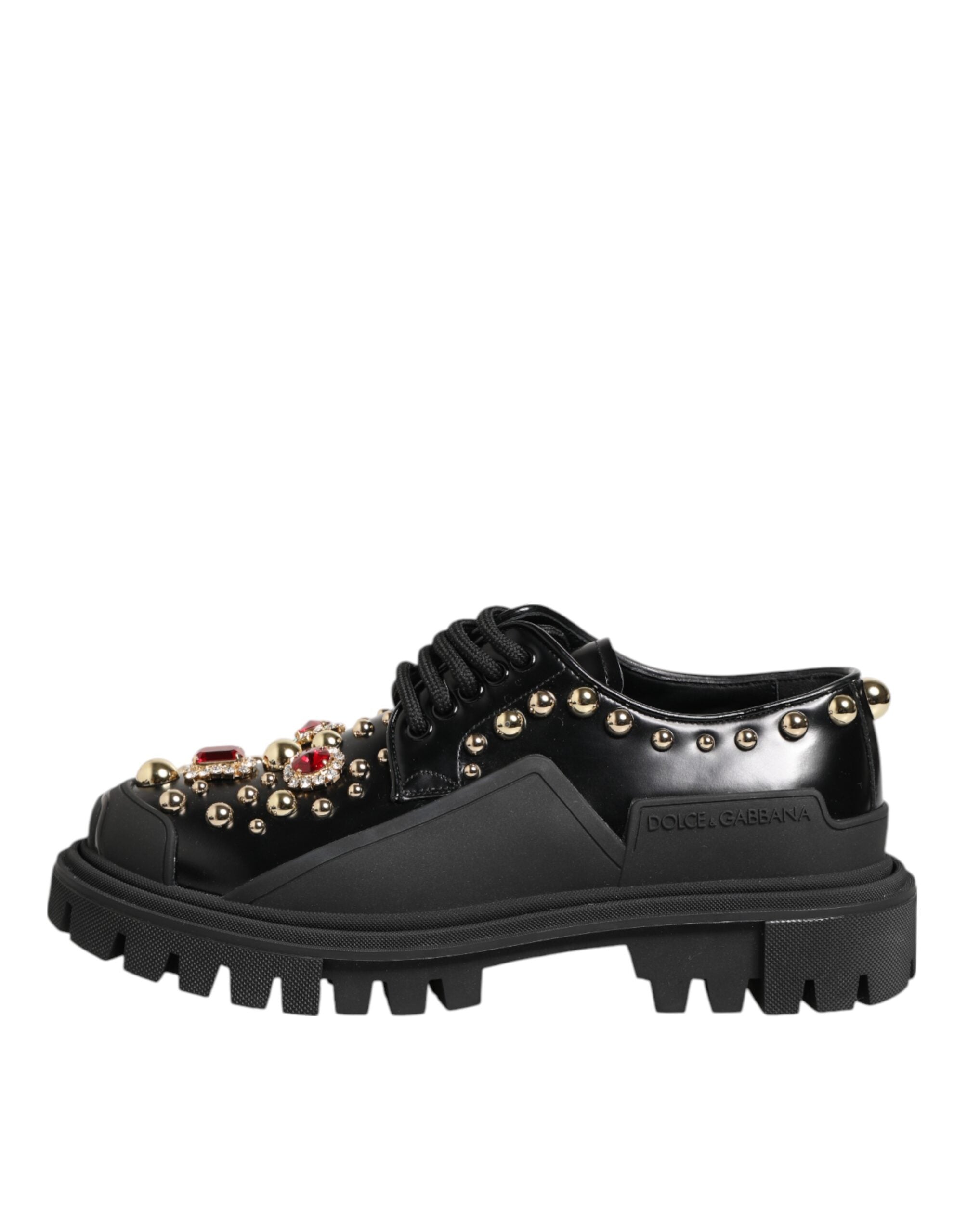 Dolce & Gabbana Derby-Schuhe aus schwarzem Leder mit Juwelen und Kristallen