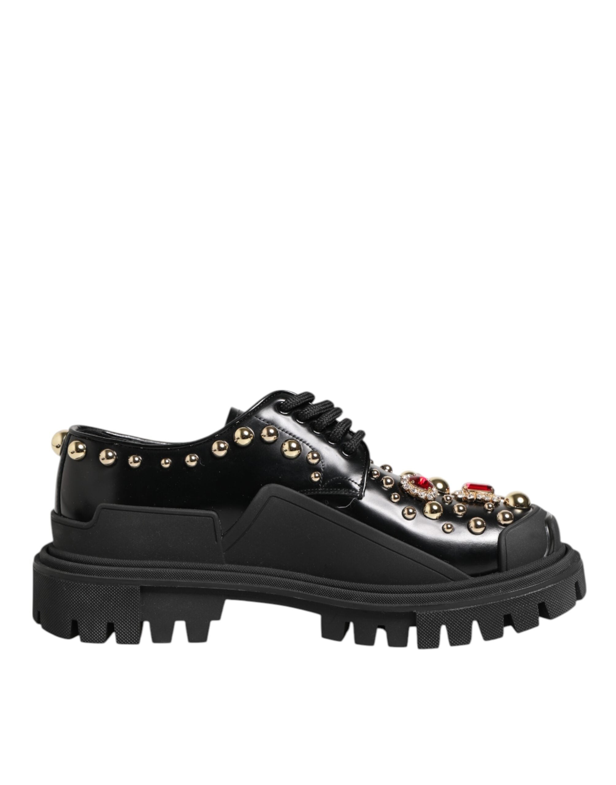 Dolce & Gabbana Derby-Schuhe aus schwarzem Leder mit Juwelen und Kristallen