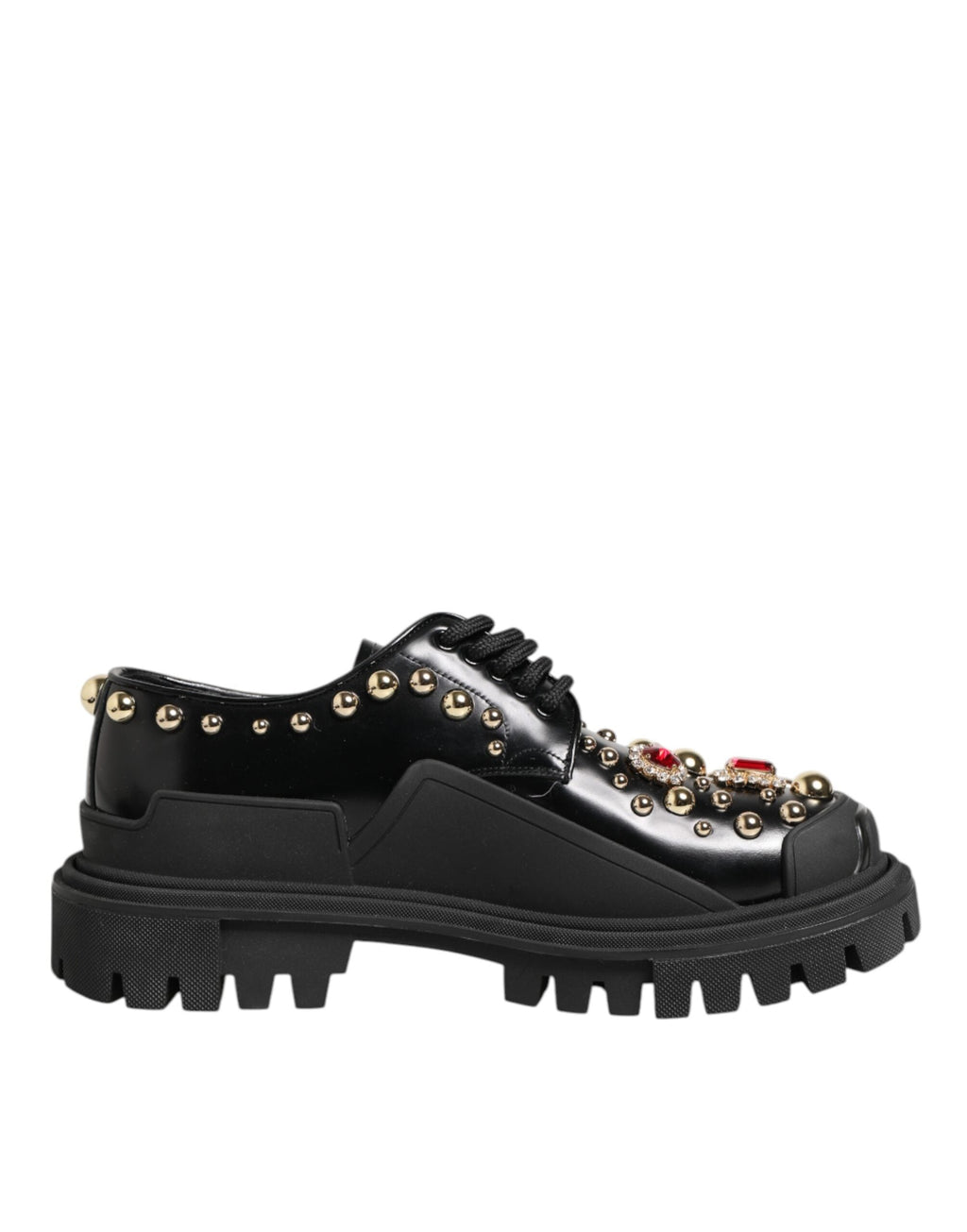 Dolce & Gabbana Derby-Schuhe aus schwarzem Leder mit Juwelen und Kristallen
