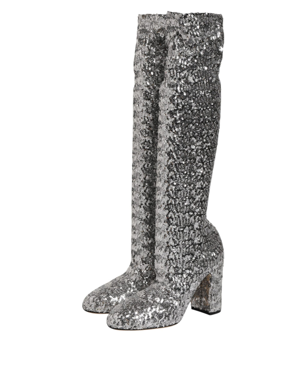 Dolce & Gabbana Schuhe Silber Pailletten Glitter High Heel Stiefel Schuhe