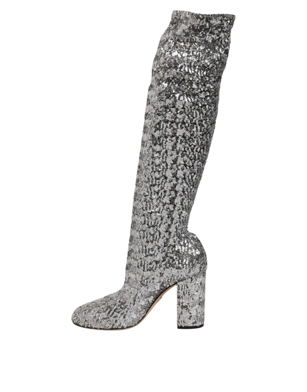 Dolce & Gabbana Schuhe Silber Pailletten Glitter High Heel Stiefel Schuhe