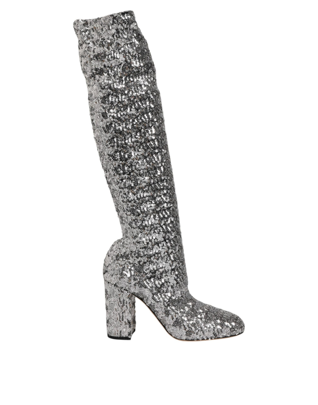 Dolce & Gabbana Schuhe Silber Pailletten Glitter High Heel Stiefel Schuhe