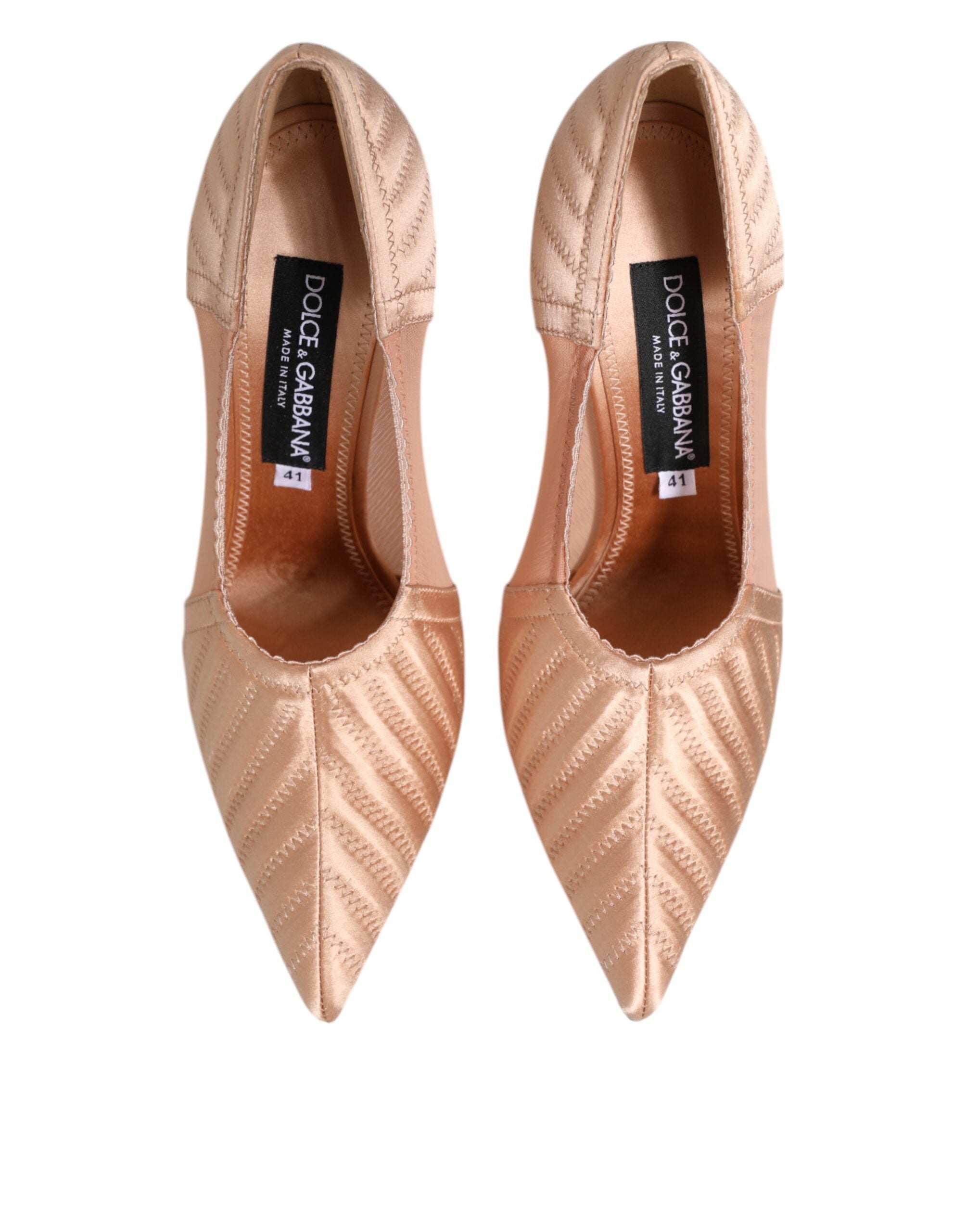 Dolce & Gabbana Cipria Nude Satin Mesh Stiletto Pumps Schuhe