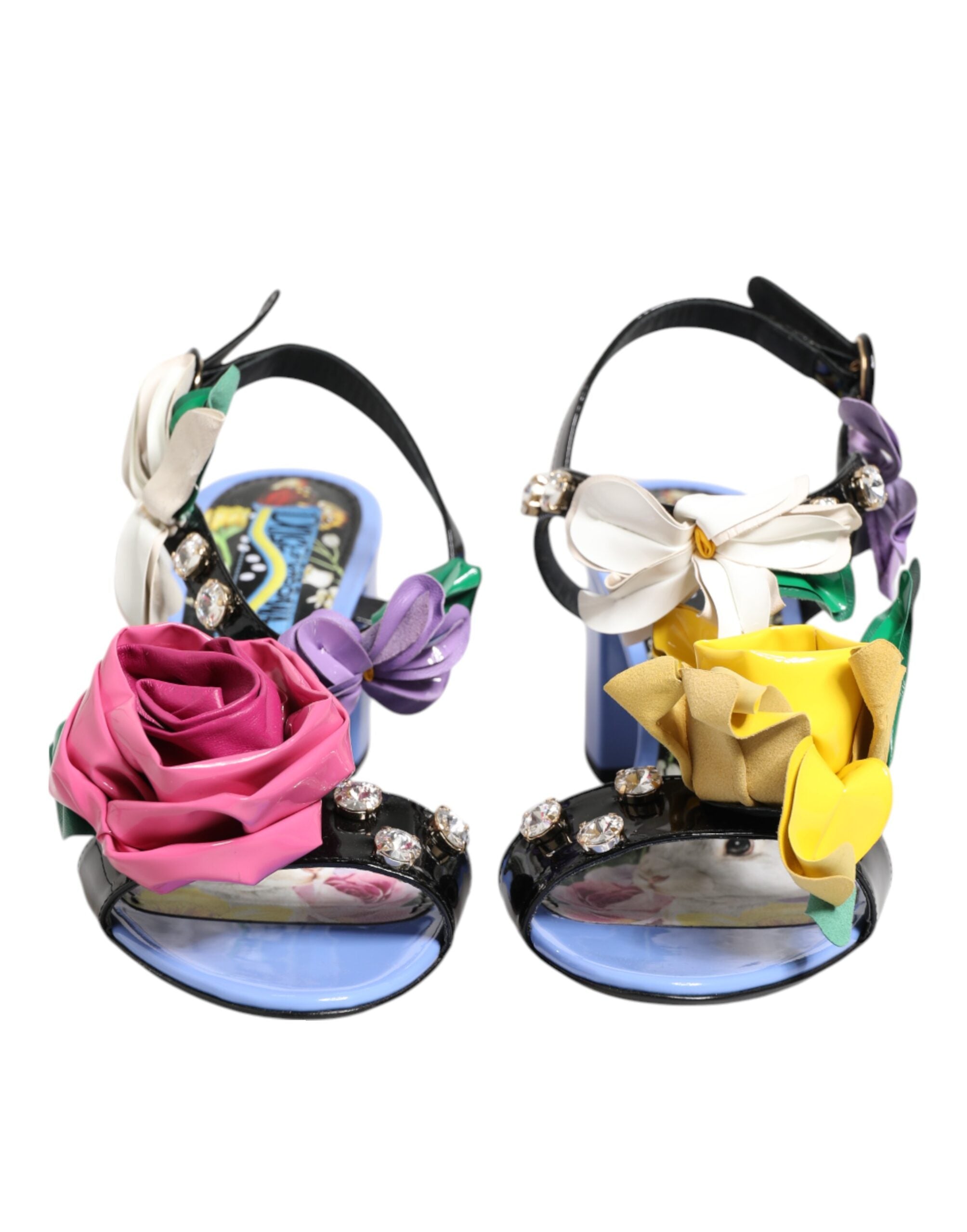 Dolce & Gabbana Multicolor Floral Appliqué Kristall Sandale Schuhe
