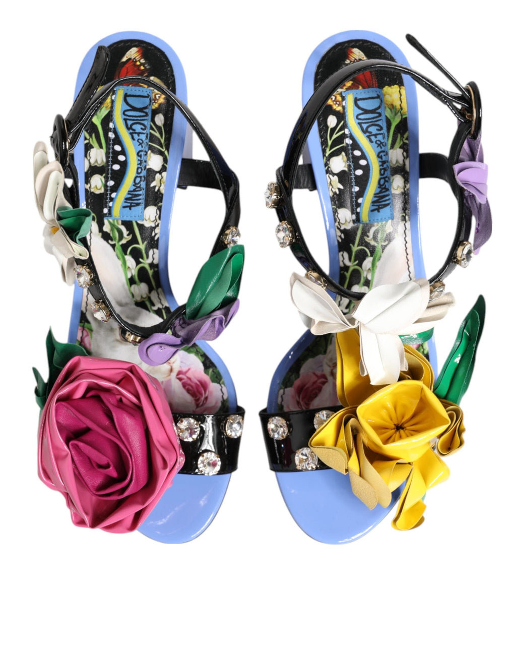 Dolce & Gabbana Multicolor Floral Appliqué Kristall Sandale Schuhe
