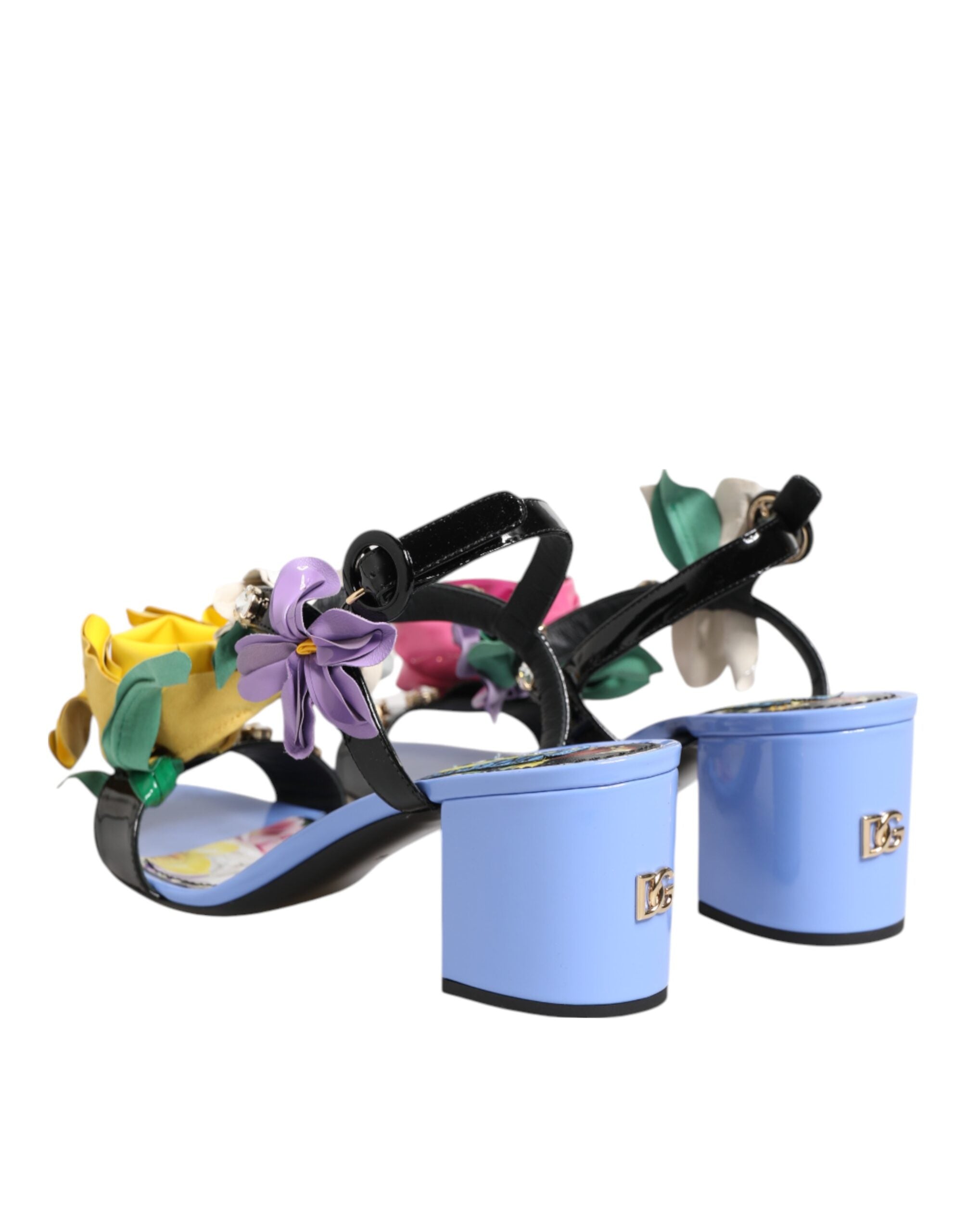 Dolce & Gabbana Multicolor Floral Appliqué Kristall Sandale Schuhe