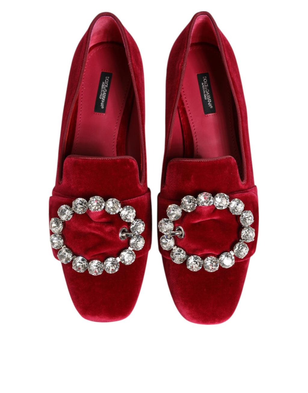 Dolce & Gabbana Rot Samt Kristall Schnalle Loafers Flats Schuhe
