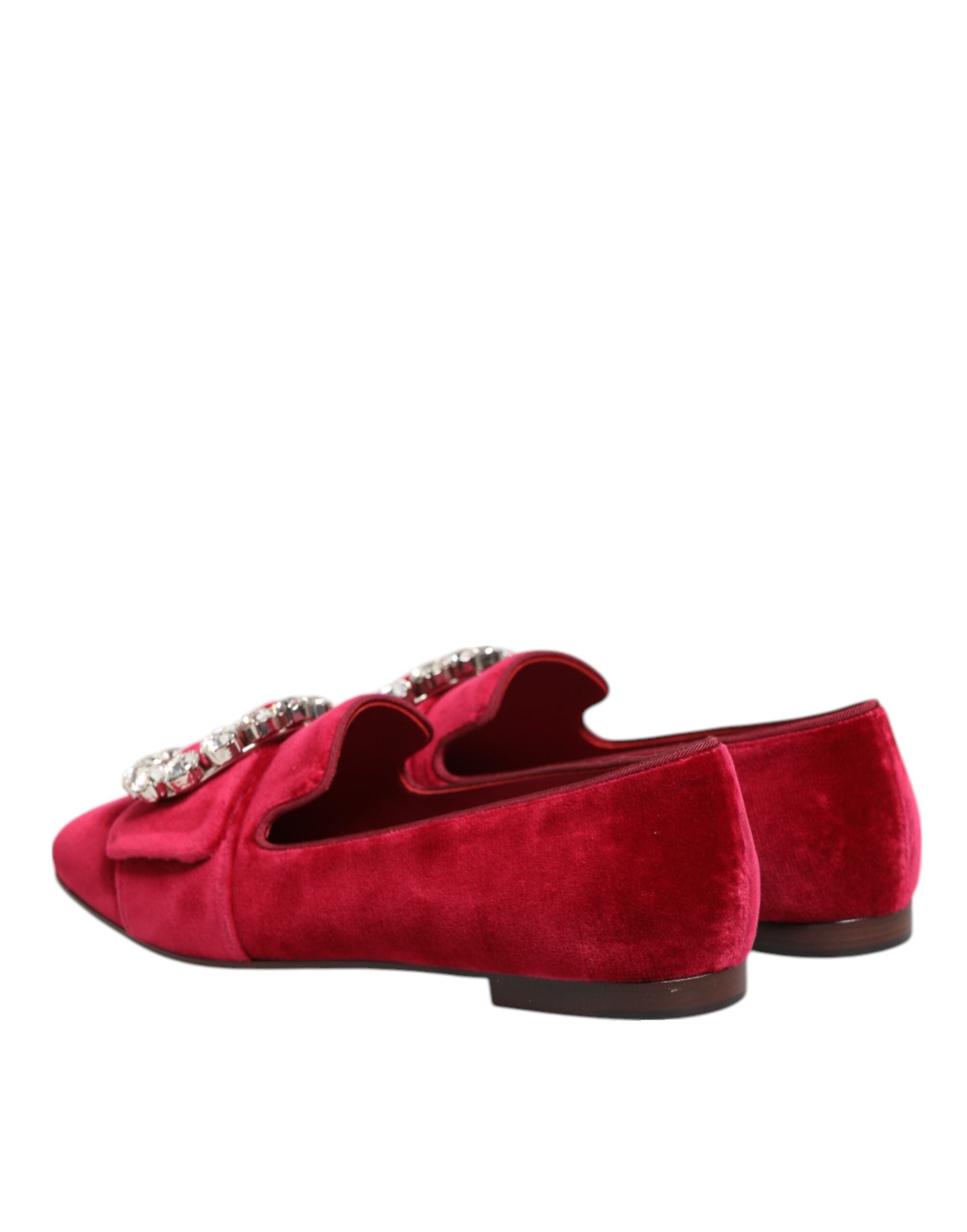 Dolce & Gabbana Rot Samt Kristall Schnalle Loafers Flats Schuhe