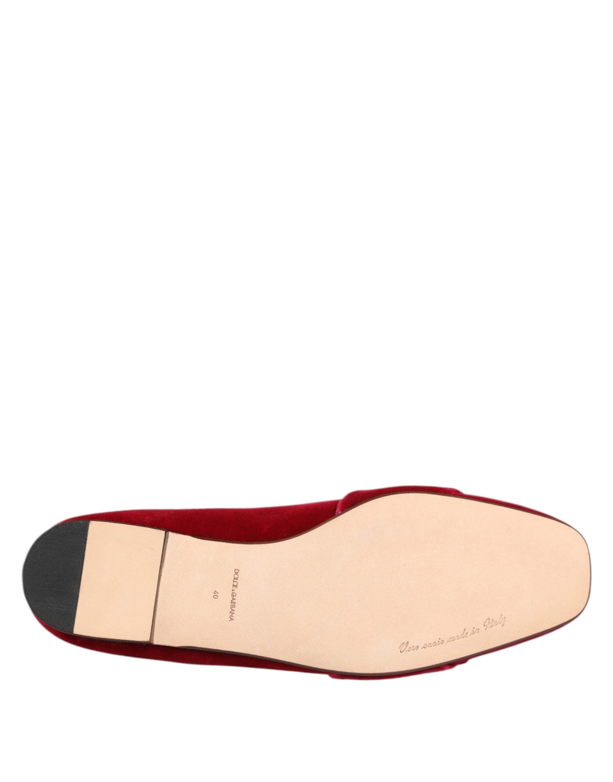 Dolce & Gabbana Rot Samt Kristall Schnalle Loafers Flats Schuhe