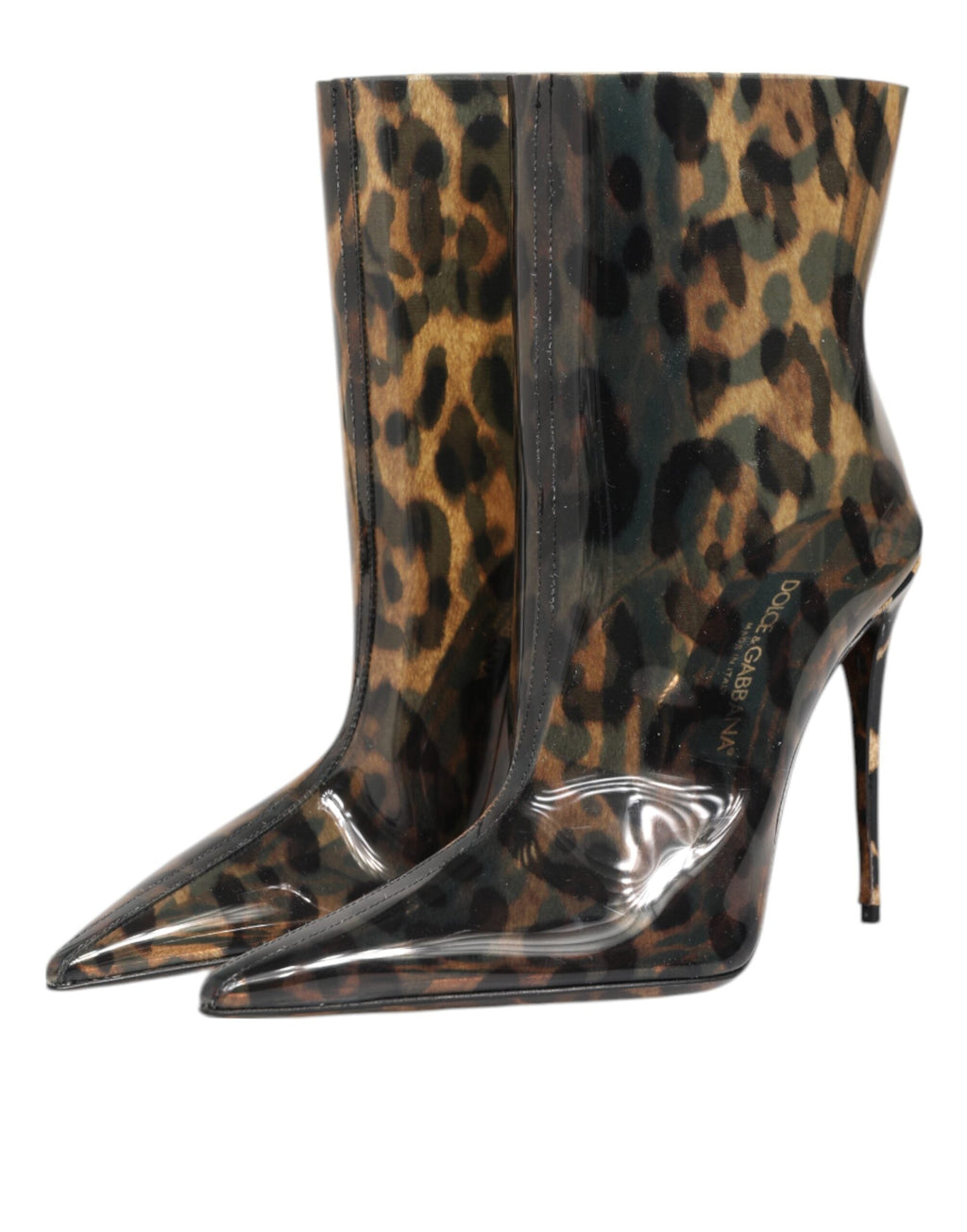 Dolce & Gabbana Leopard Print PVC Stiefel Schuhe mit spitzer Zehe