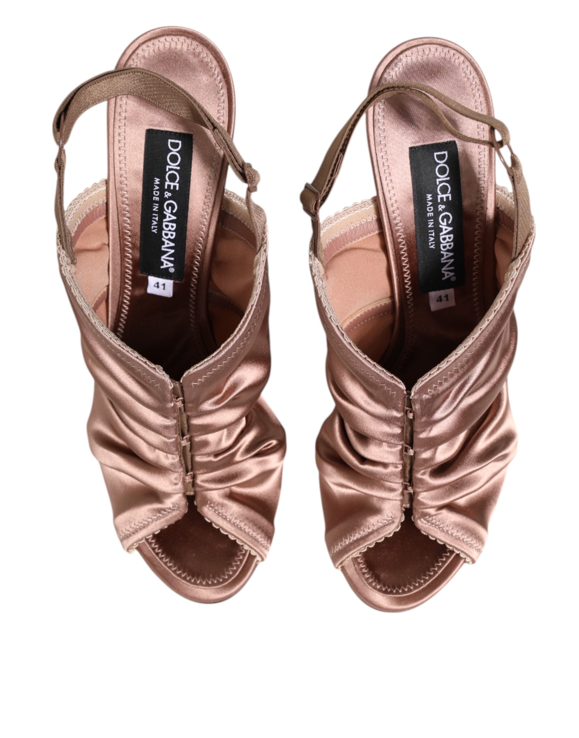 Dolce & Gabbana Bronze Satin gerüscht Slingback Sandalen Schuhe
