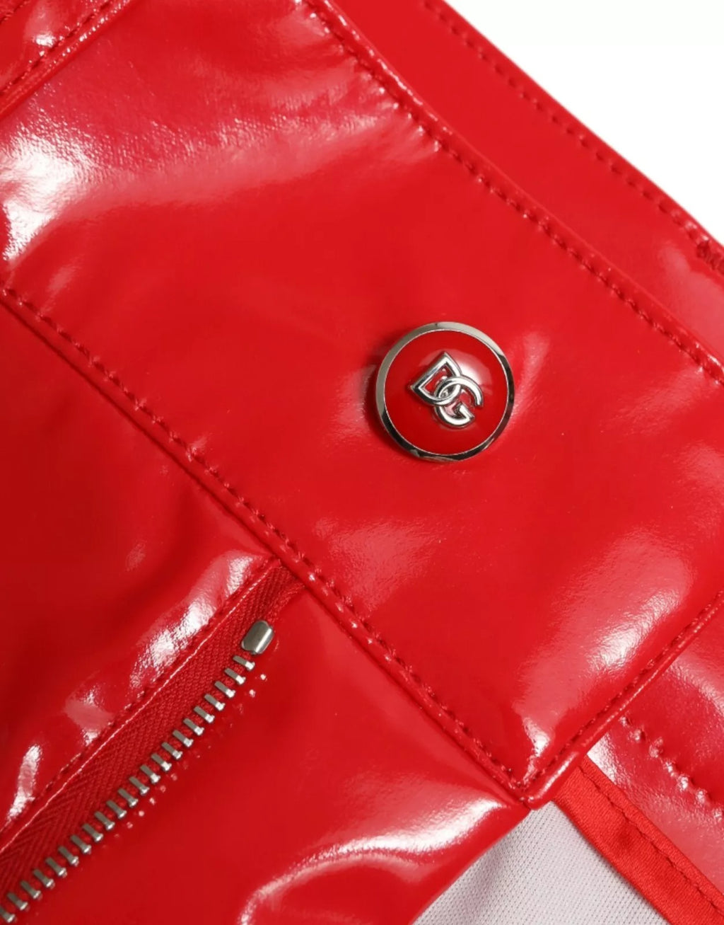Dolce & Gabbana Rote High Waist Skinny Hose Shiny Pants