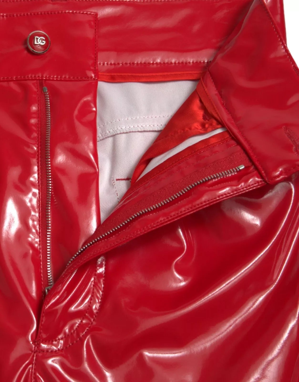 Dolce & Gabbana Rote High Waist Skinny Hose Shiny Pants