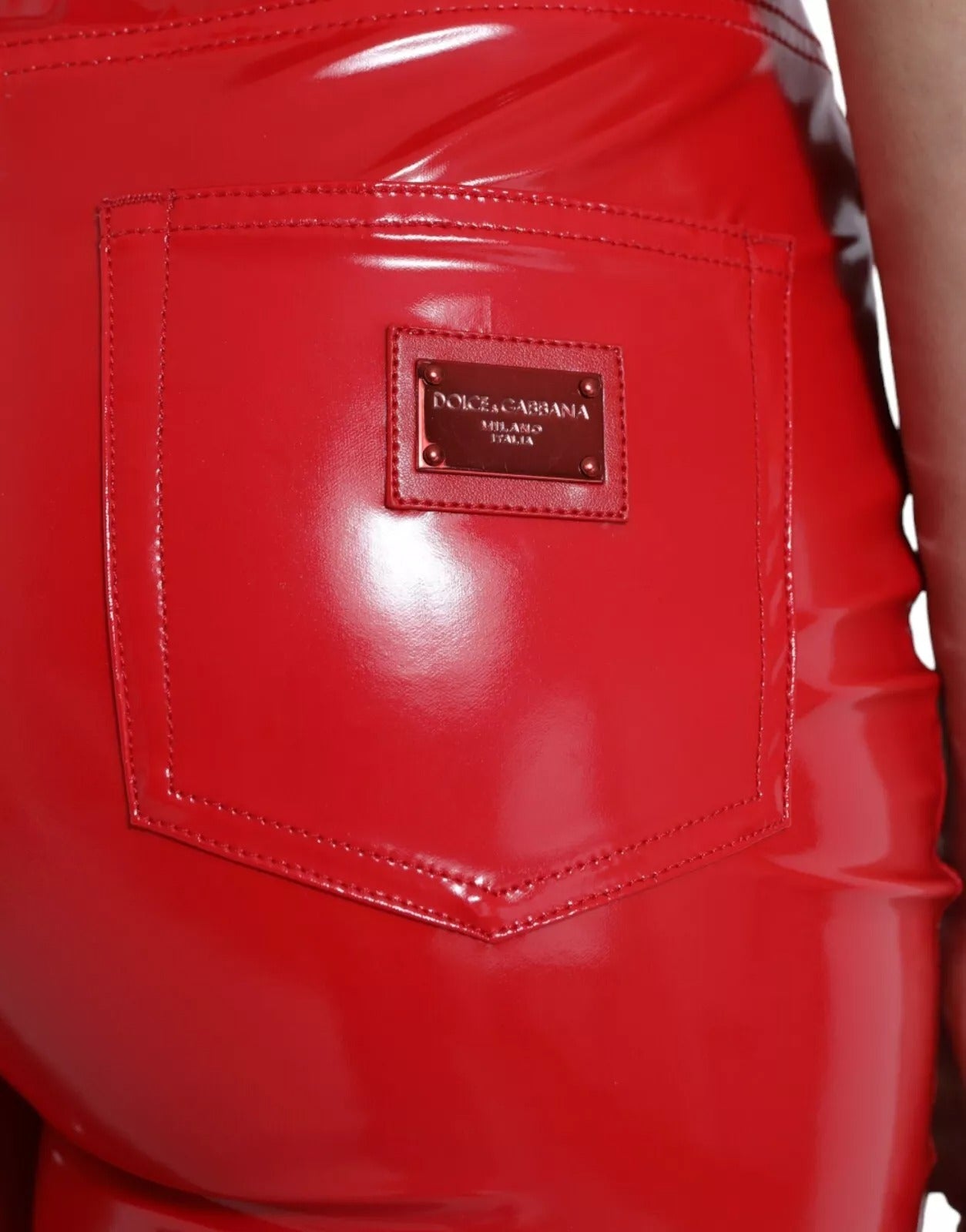Dolce & Gabbana Rote High Waist Skinny Hose Shiny Pants
