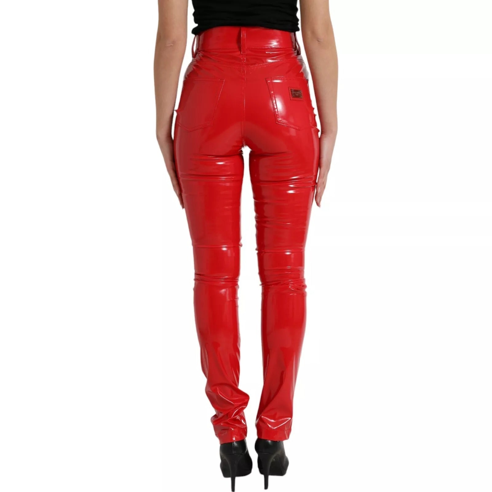 Dolce & Gabbana Rote High Waist Skinny Hose Shiny Pants