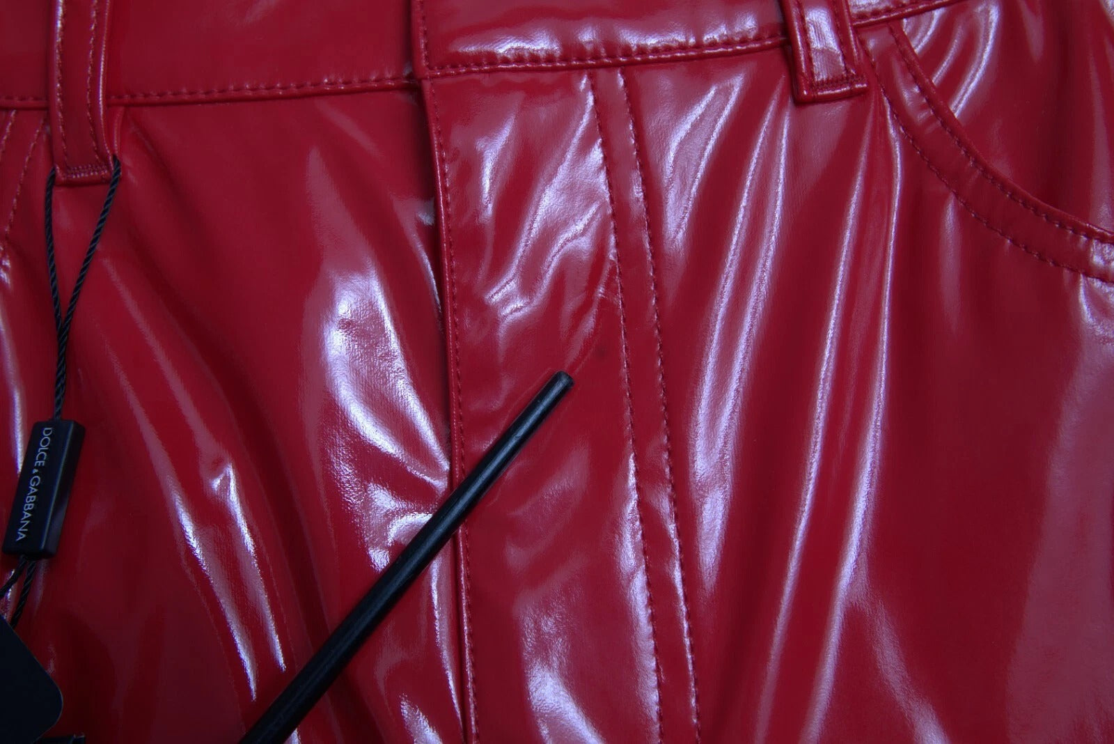 Dolce & Gabbana Rote High Waist Skinny Hose Shiny Pants