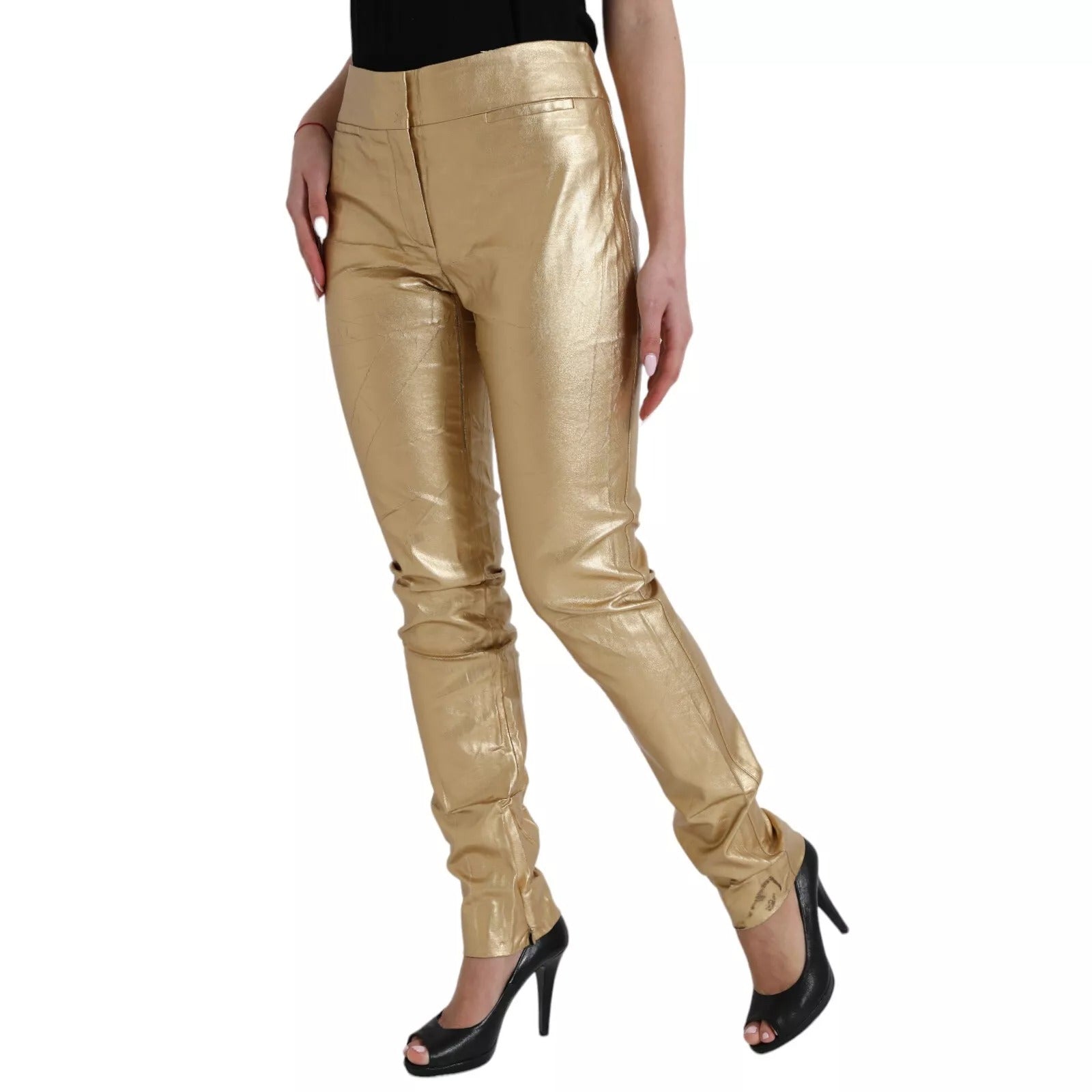 Dolce & Gabbana Gold High Waist Skinny Frauen Metallic-Hose