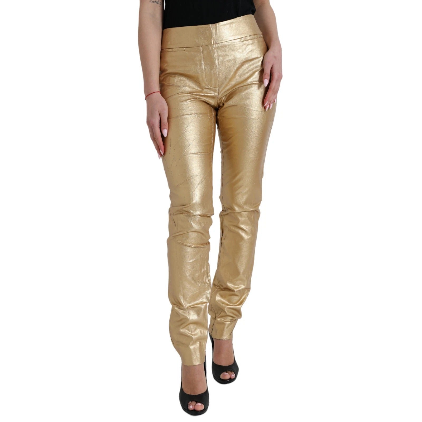 Dolce & Gabbana Gold High Waist Skinny Frauen Metallic-Hose