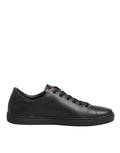 Dolce & Gabbana Schwarze Leder Crystal Heart Low Top Sneaker Schuhe