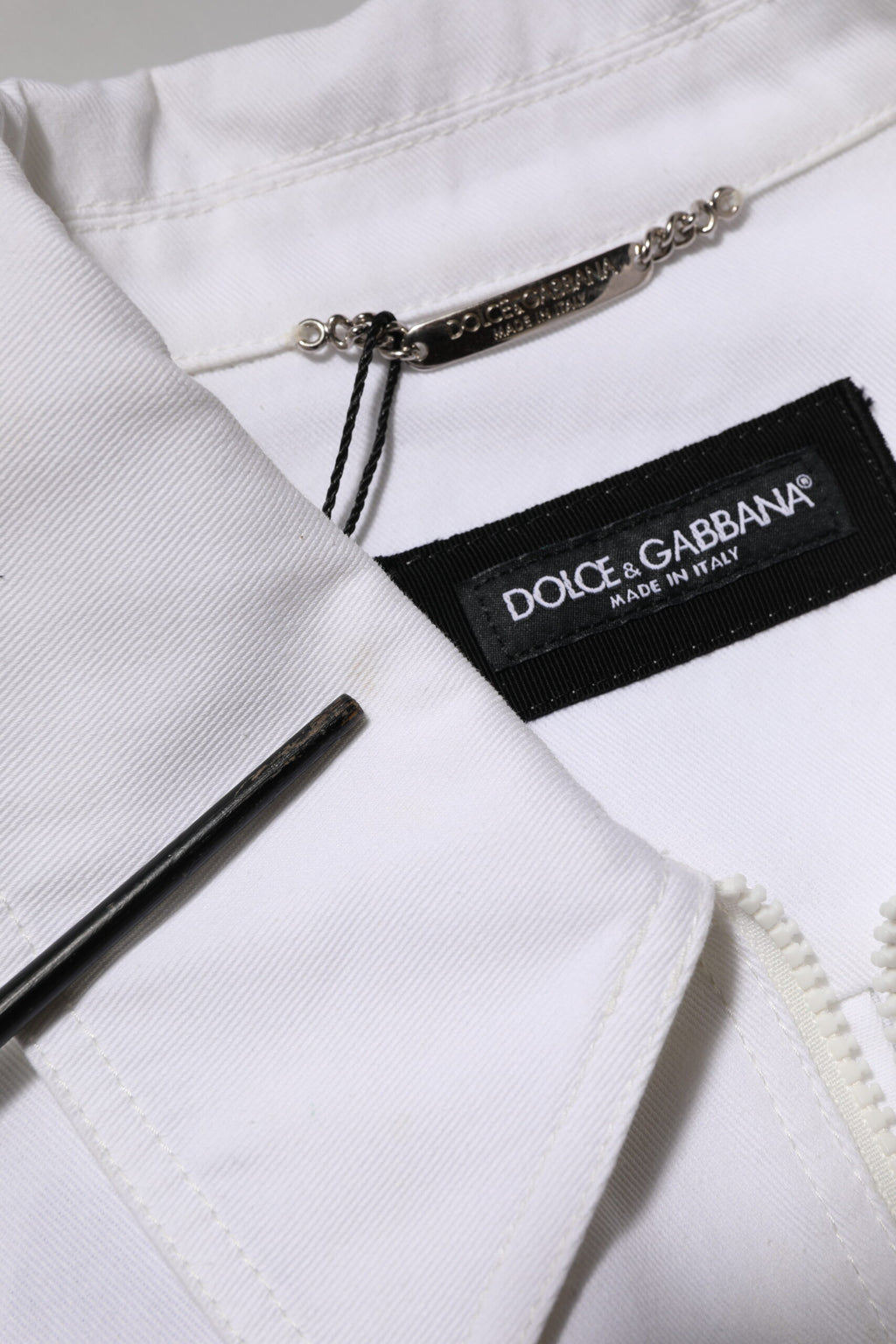 Dolce & Gabbana Weiße Barcode Patch Utility Zip Jumpsuit Hose