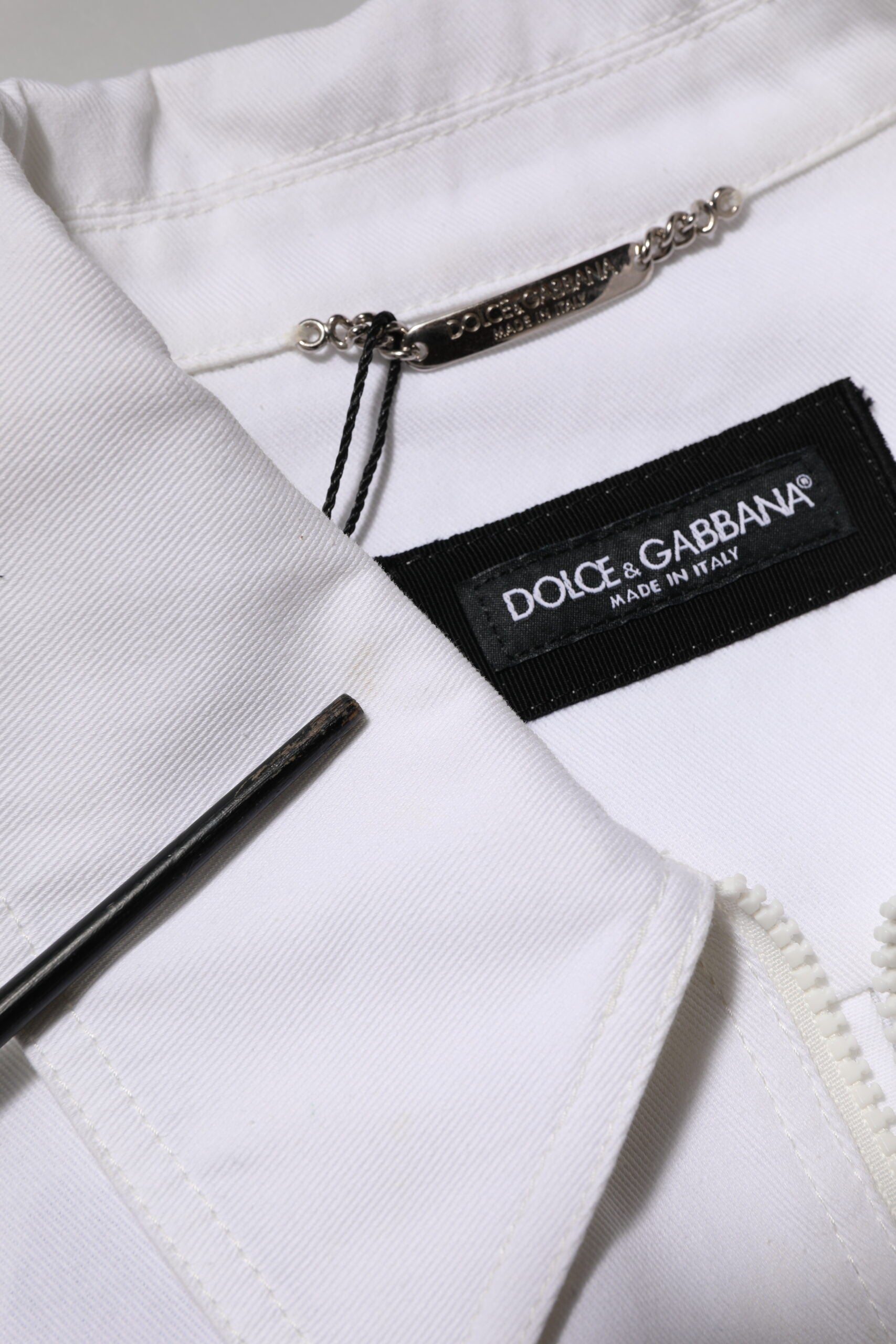 Dolce & Gabbana Weiße Barcode Patch Utility Zip Jumpsuit Hose