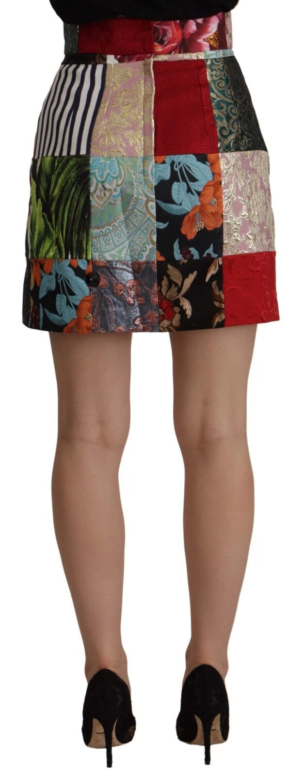 Dolce & Gabbana Mehrfarbiger Patchwork-Rock in A-Linie aus Polyester