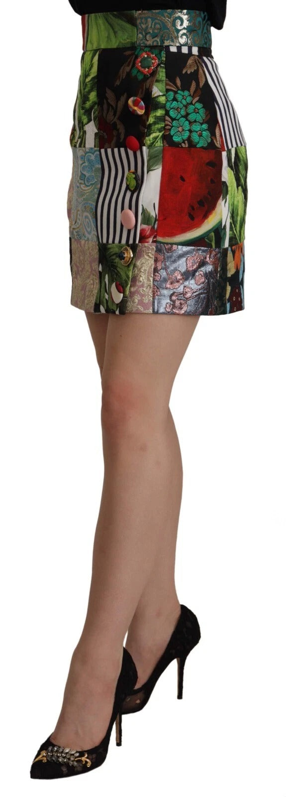 Dolce & Gabbana Mehrfarbiger Patchwork-Rock in A-Linie aus Polyester