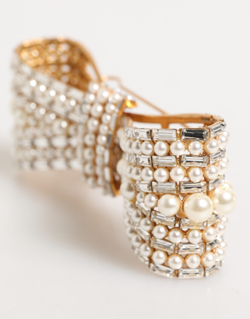 Dolce & Gabbana Gold Messing Glas Kristall Faux Perle verschönert Brosche