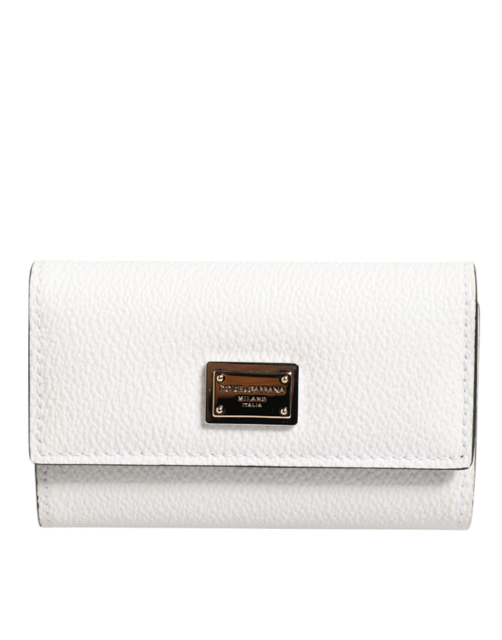 Dolce & Gabbana Weißes Leder Kartenetui Brieftasche Gold Logo Platte Schlüsselanhänger