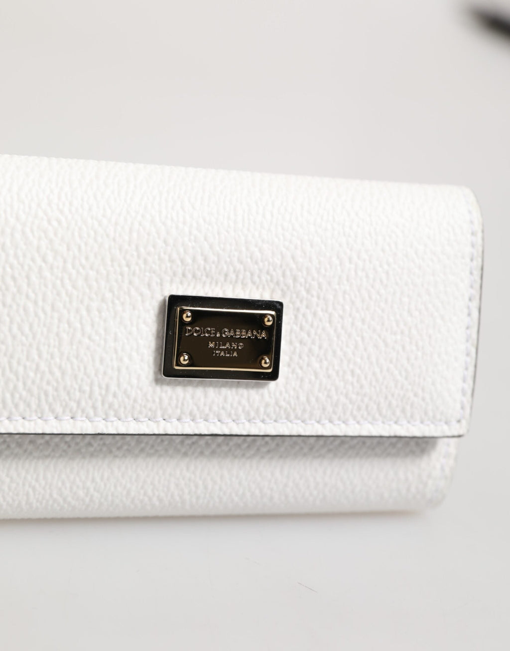 Dolce & Gabbana Weißes Leder Kartenetui Brieftasche Gold Logo Platte Schlüsselanhänger