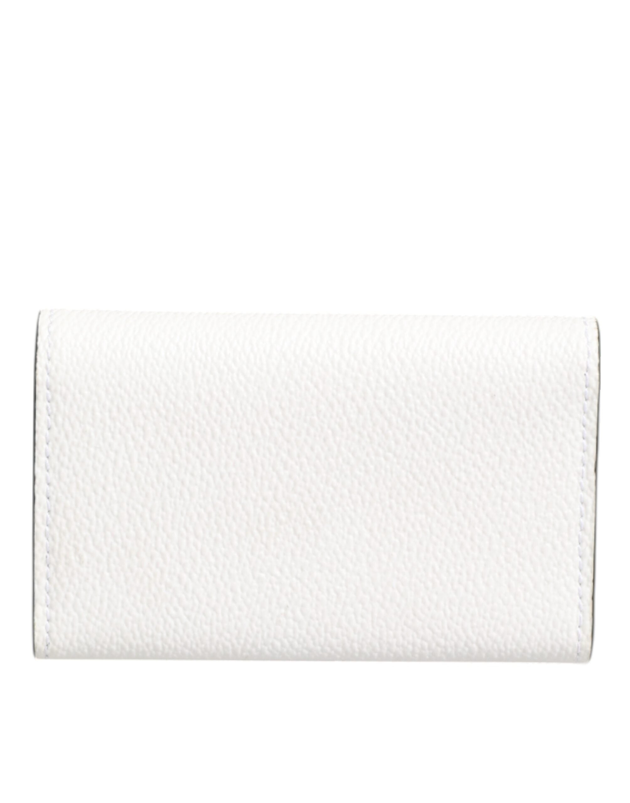 Dolce & Gabbana Weißes Leder Kartenetui Brieftasche Gold Logo Platte Schlüsselanhänger