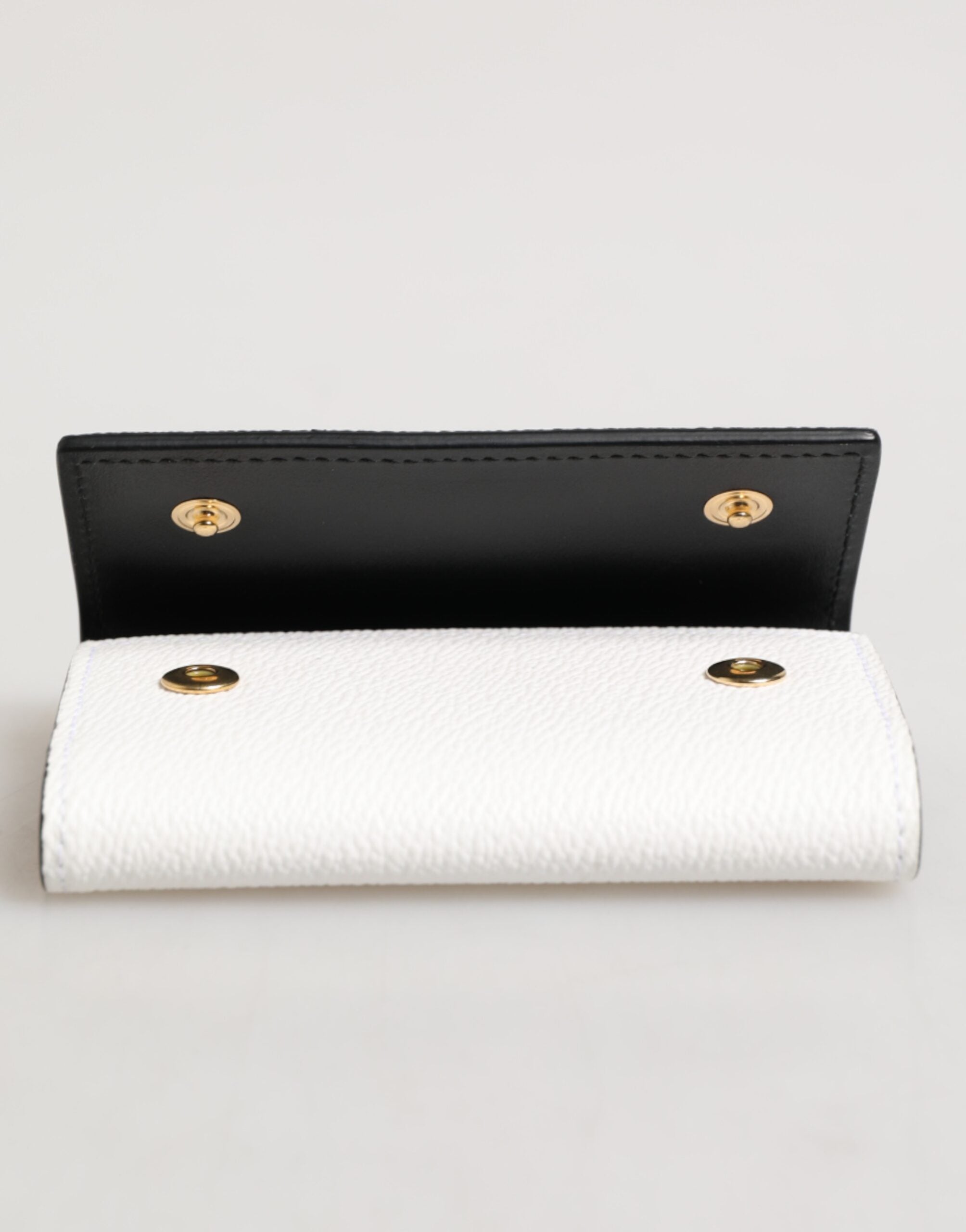 Dolce & Gabbana Weißes Leder Kartenetui Brieftasche Gold Logo Platte Schlüsselanhänger