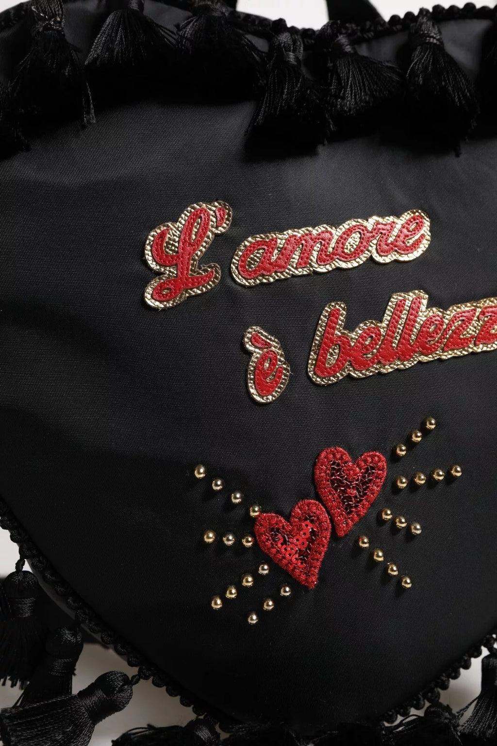 Dolce & Gabbana Schwarzes Herz L'Amore Patch verschönert Kinder-Rucksack