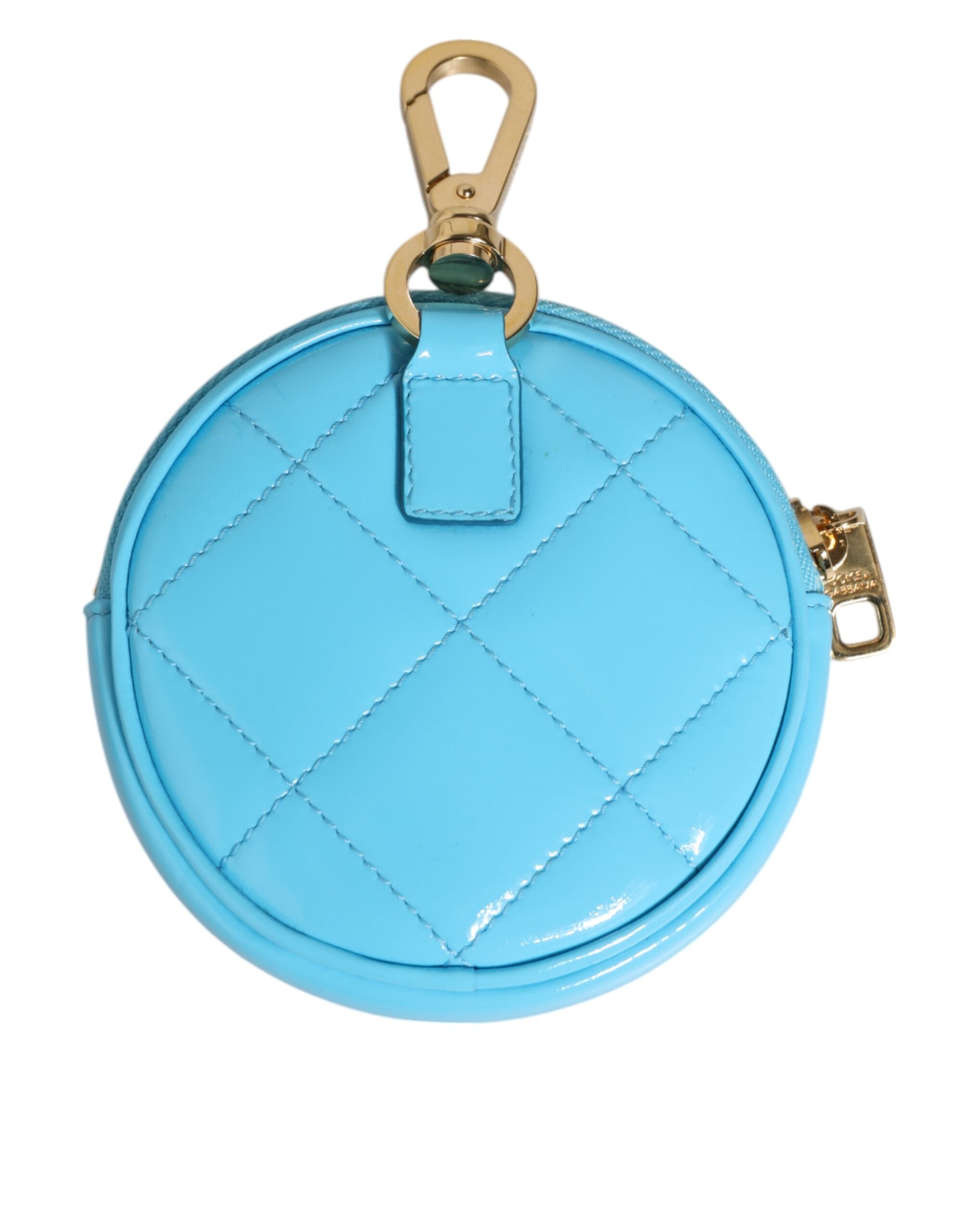 Dolce & Gabbana Azurblaue Leder Runde Münze Geldbörse Schlüsselanhänger Crystal Logo Brieftasche