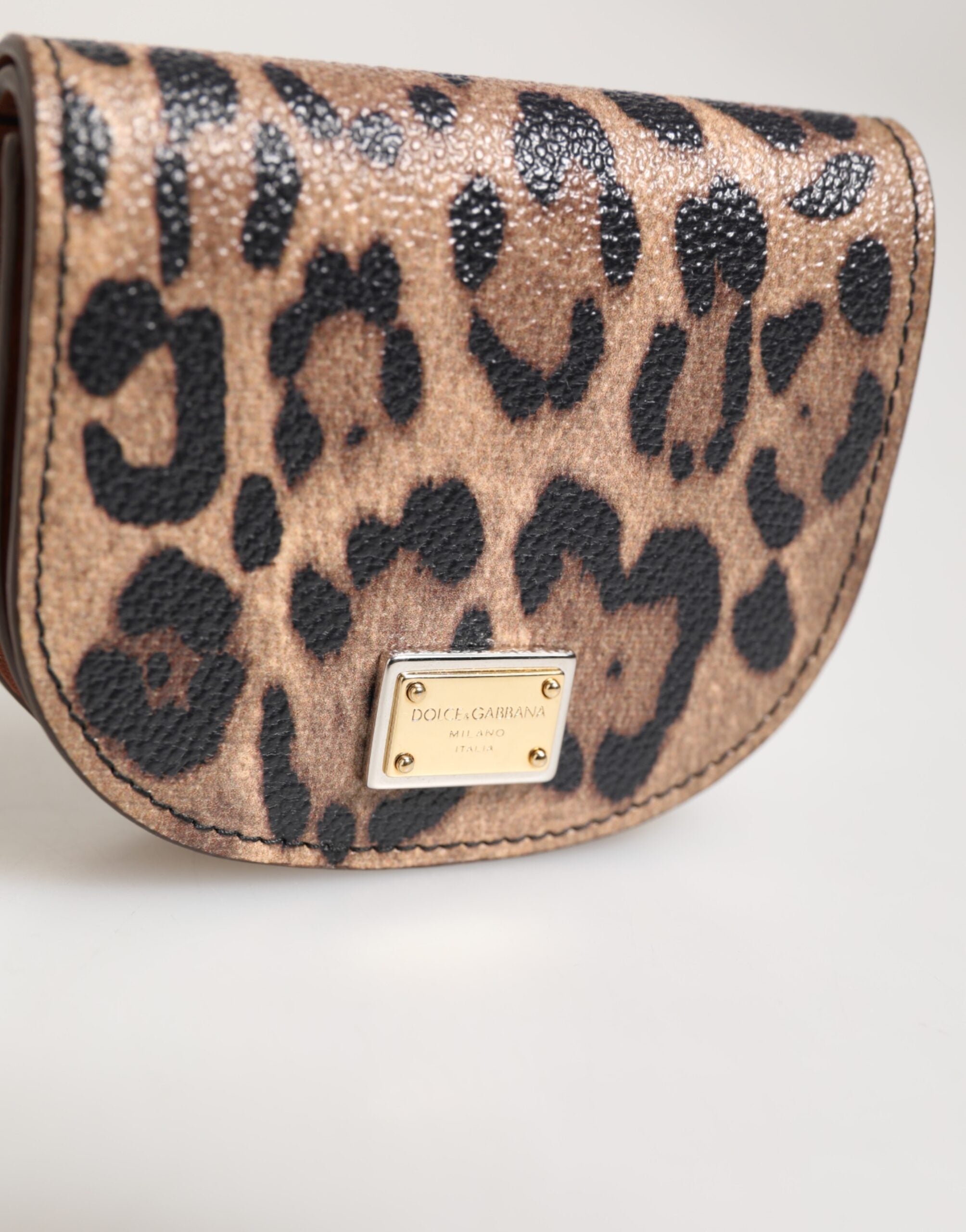 Dolce & Gabbana Braunes schwarzes Kalbsleder mit Leopardenmuster Logo-Plakette Brieftasche