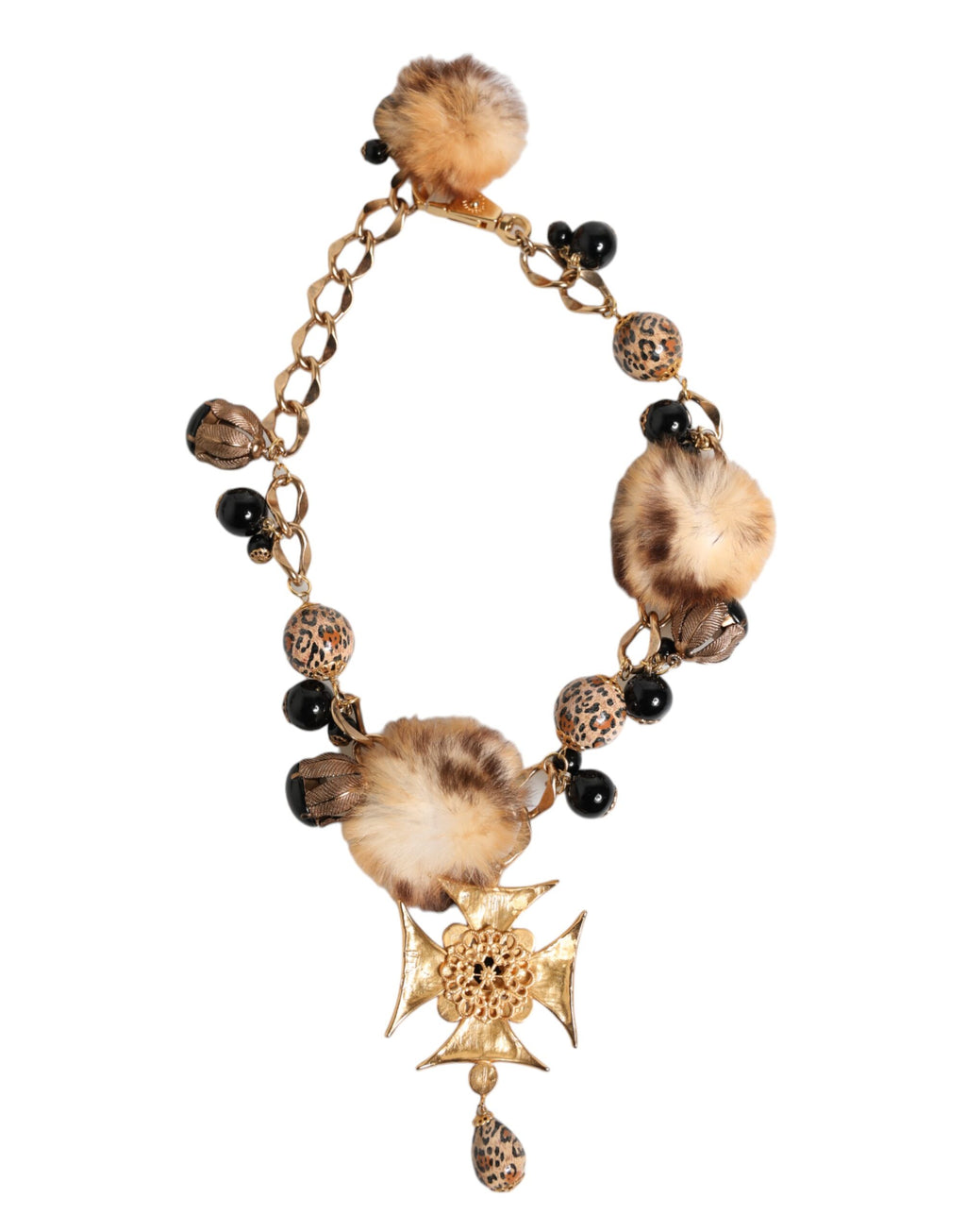 Dolce & Gabbana Gold Schwarz Kristalle Lapin Pelz Filigran Choker Halskette
