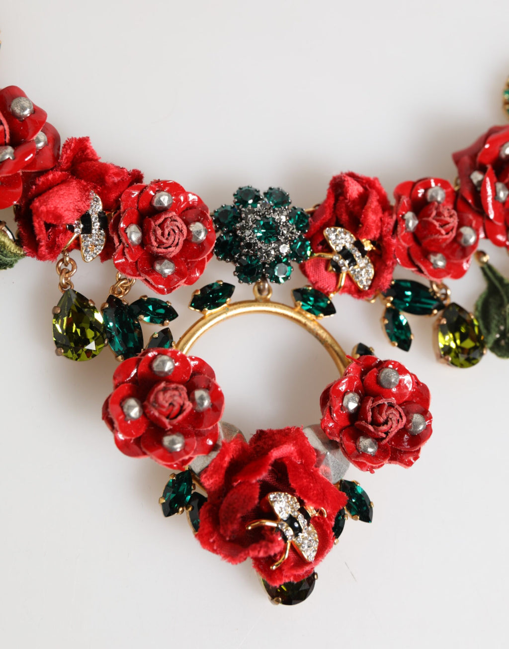 Dolce & Gabbana Rote Rose Floral Crystal verschönert Statement Schmuck Halskette