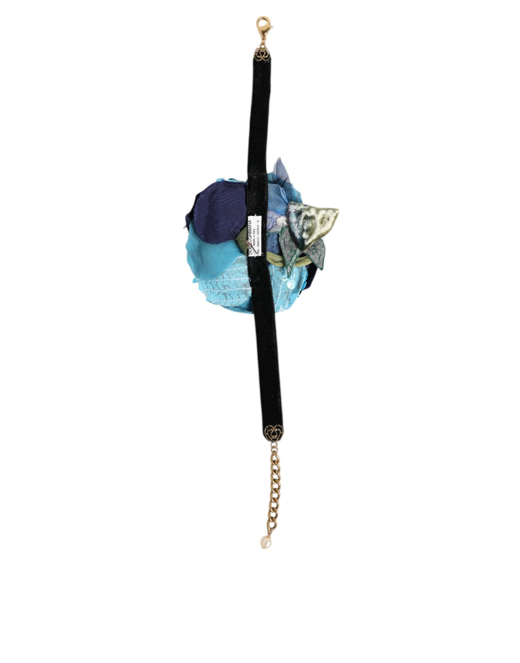 Dolce & Gabbana Blaue Blumenapplikation Samt Choker Kristallperlen Halskette