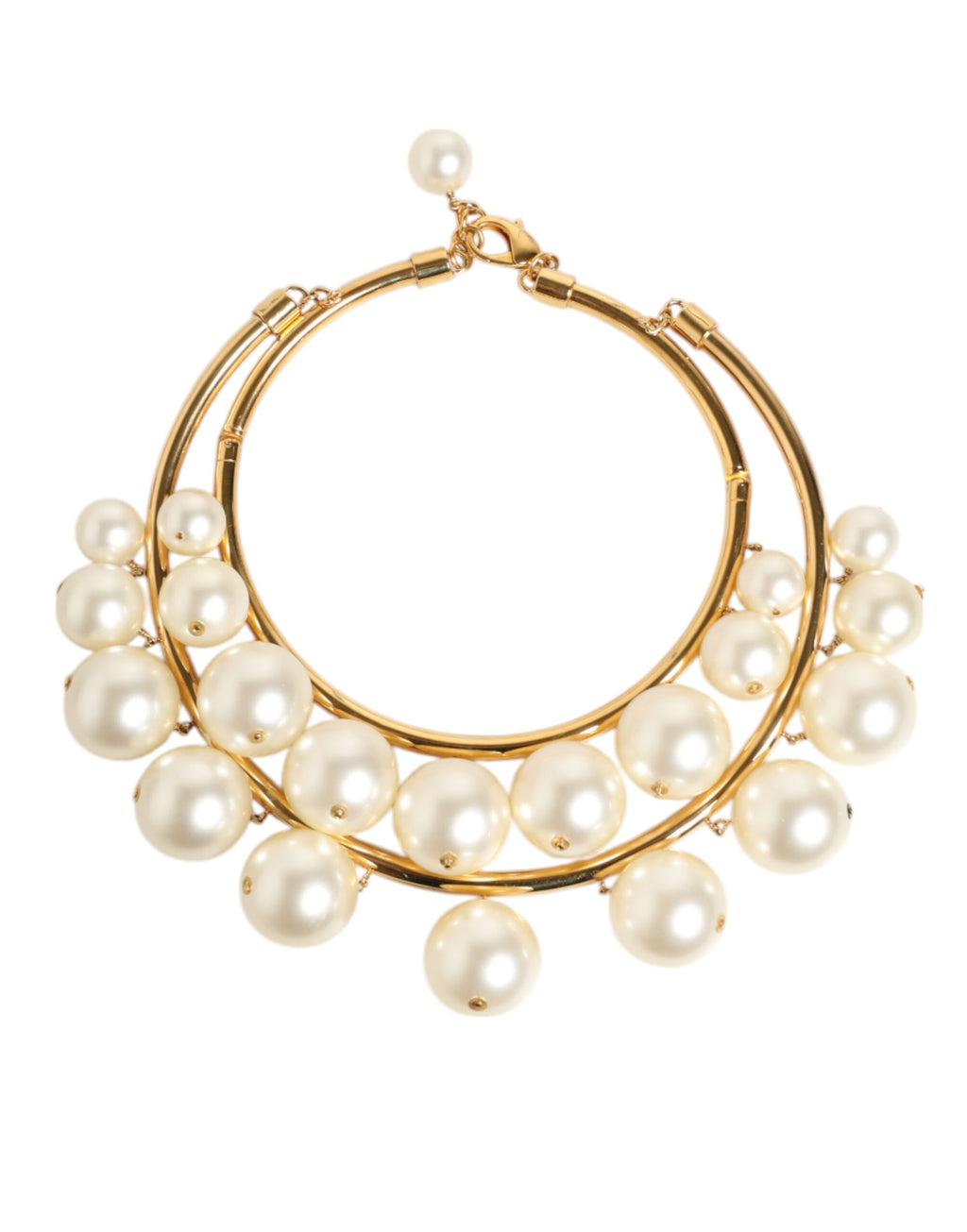 Dolce & Gabbana Gold Messing Faux Perle Kristall Statement Luxus Schmuck Halskette