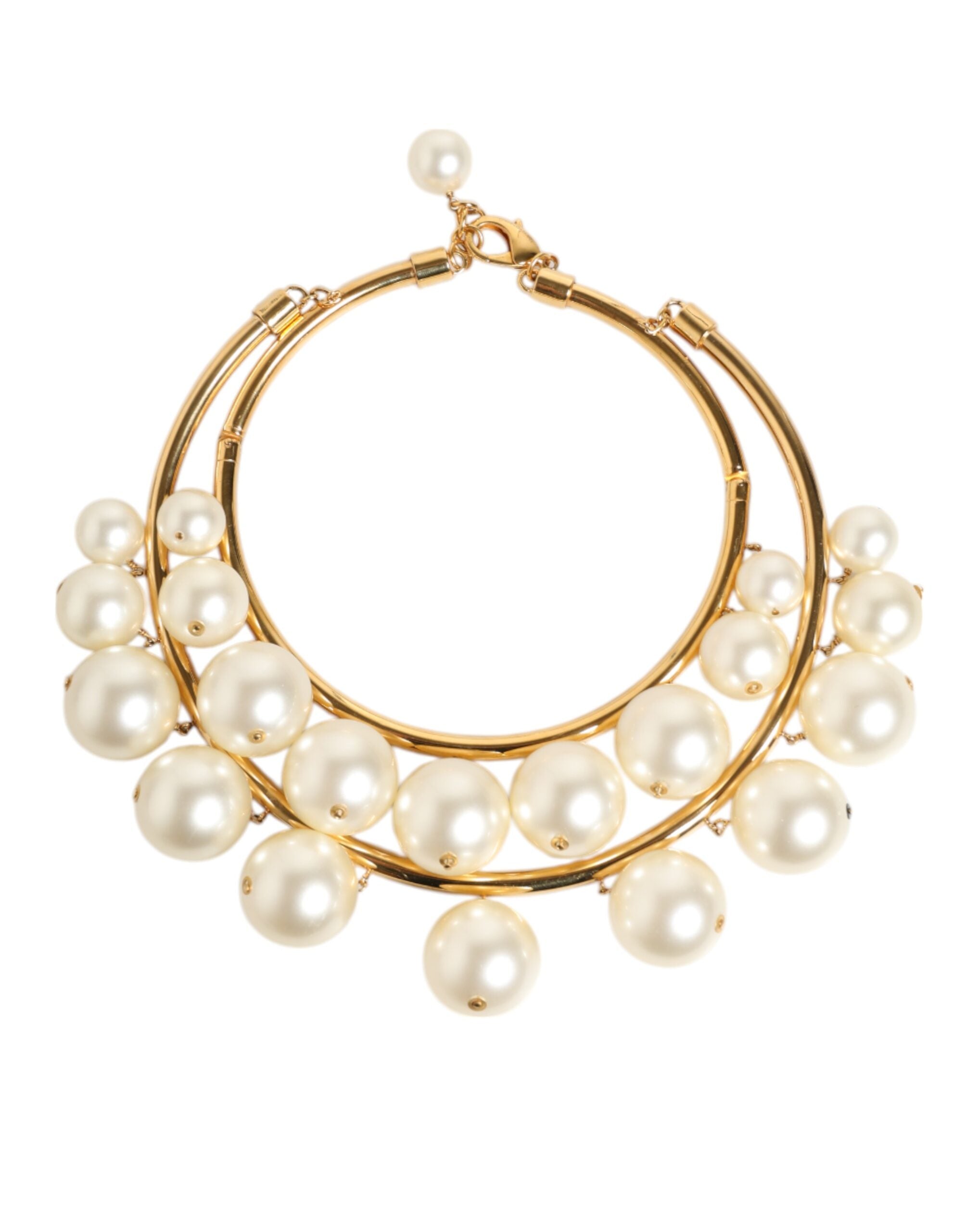 Dolce & Gabbana Gold Messing Faux Perle Kristall Statement Luxus Schmuck Halskette