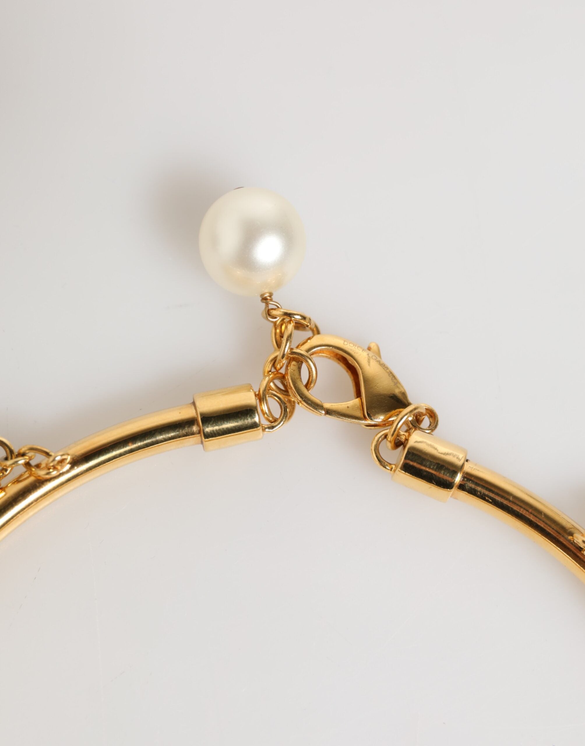 Dolce & Gabbana Gold Messing Faux Perle Kristall Statement Luxus Schmuck Halskette