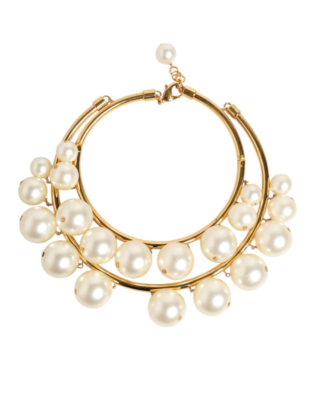 Dolce & Gabbana Gold Messing Faux Perle Kristall Statement Luxus Schmuck Halskette