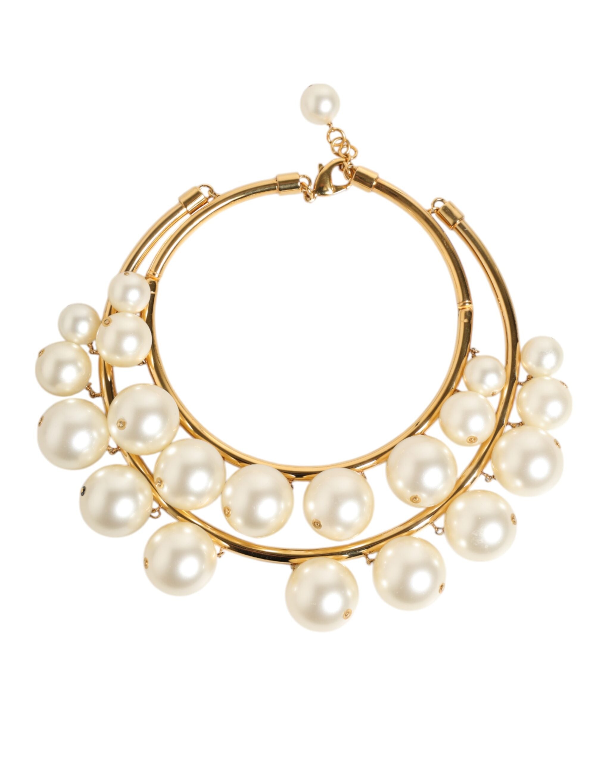 Dolce & Gabbana Gold Messing Faux Perle Kristall Statement Luxus Schmuck Halskette