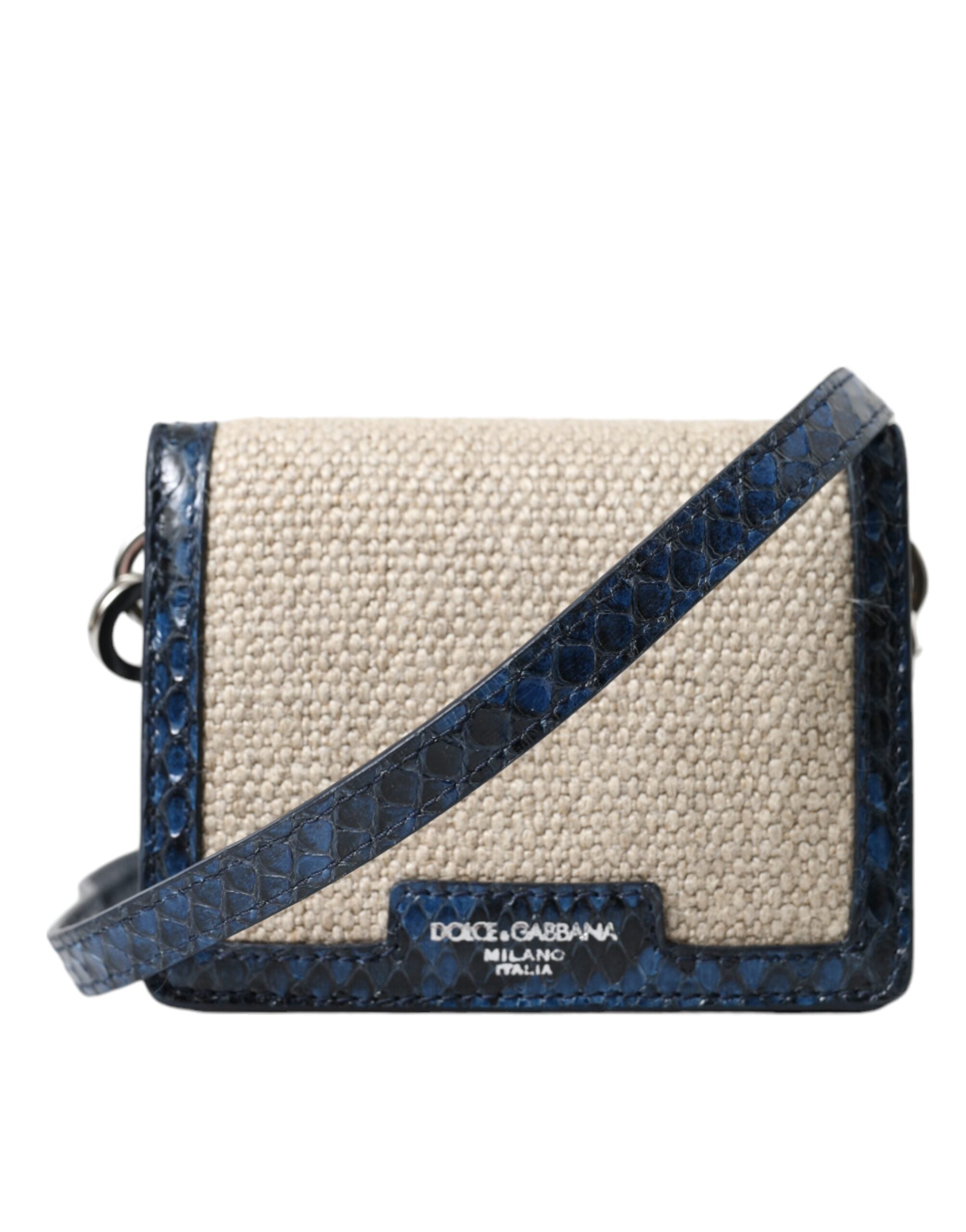 Dolce & Gabbana Beige Raffia Blau Leder Trim Mini Umhängetasche Crossbody Bag