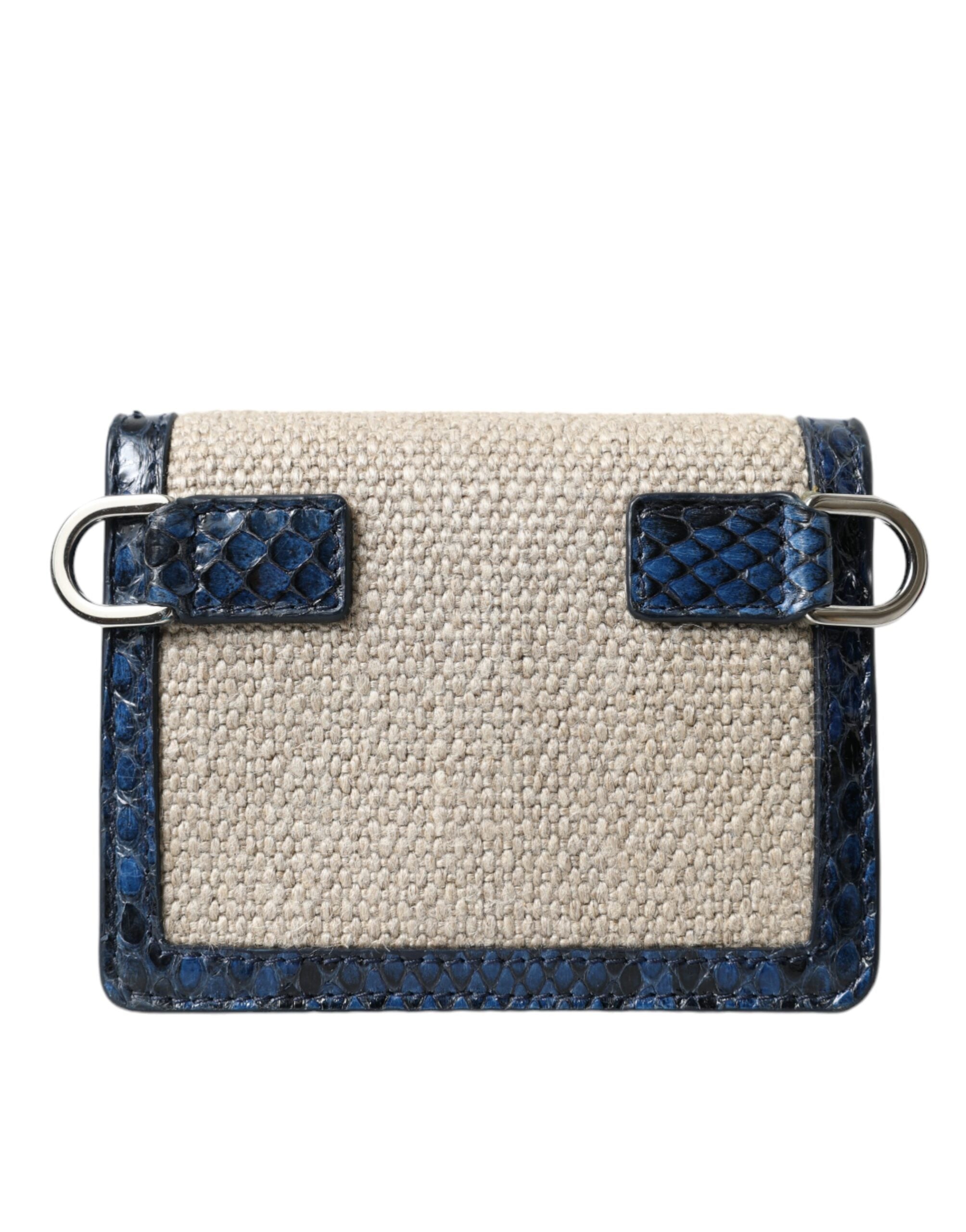Dolce & Gabbana Beige Raffia Blau Leder Trim Mini Umhängetasche Crossbody Bag